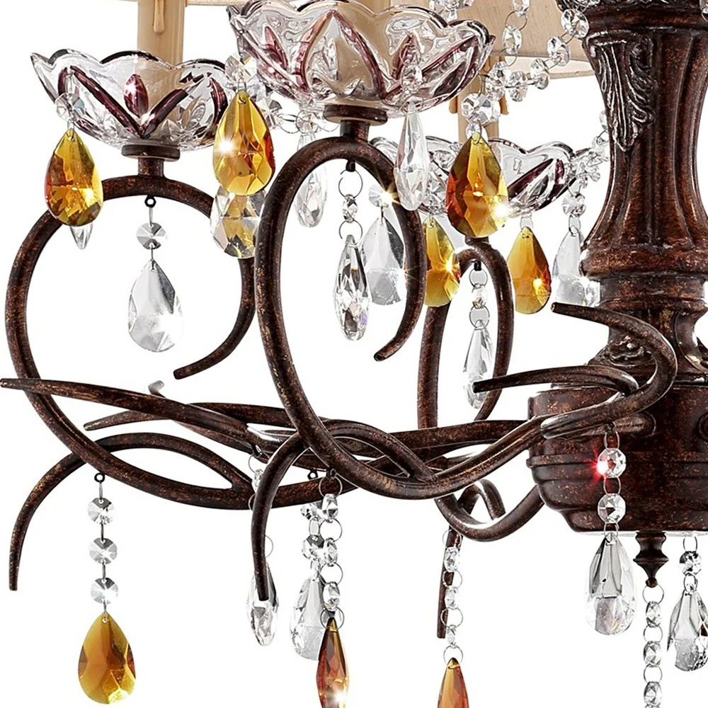 Burnished Bronze Hanging Ceiling Lamp with Clear and Amber Crystals By Homeroots - Image 5