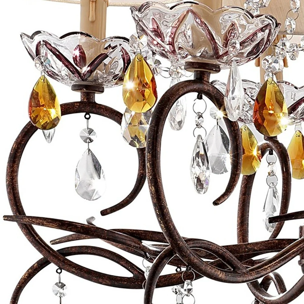 Burnished Bronze Hanging Ceiling Lamp with Clear and Amber Crystals By Homeroots - Image 6