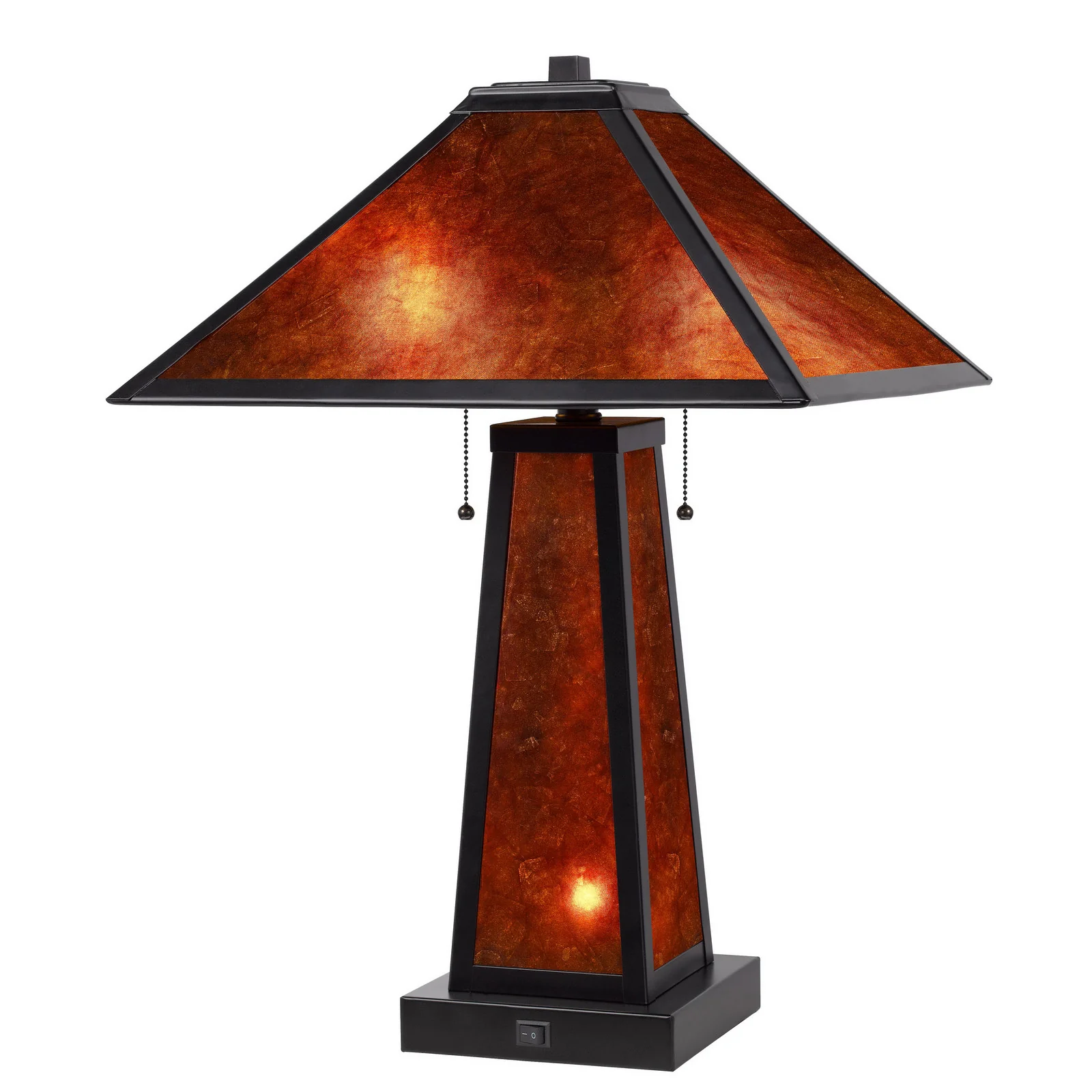 Burnt Orange Metal Two Light Table Lamp With Amber Square Shade By Homeroots - Image 3