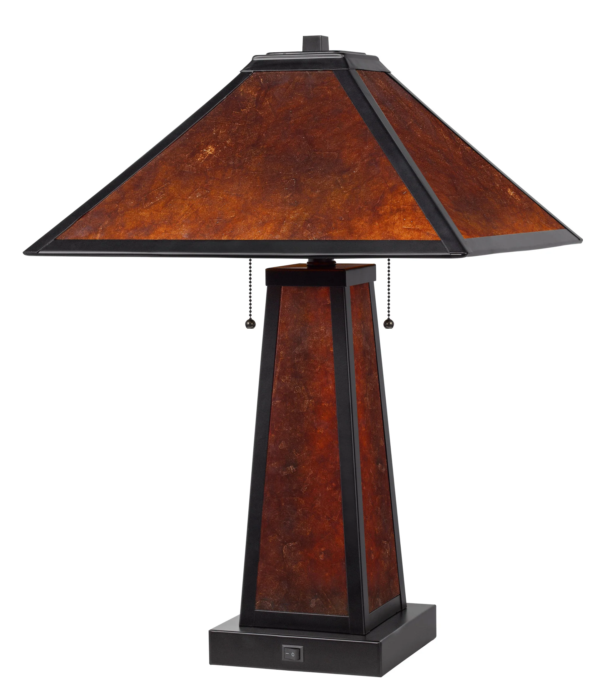 Burnt Orange Metal Two Light Table Lamp With Amber Square Shade By Homeroots - Image 4