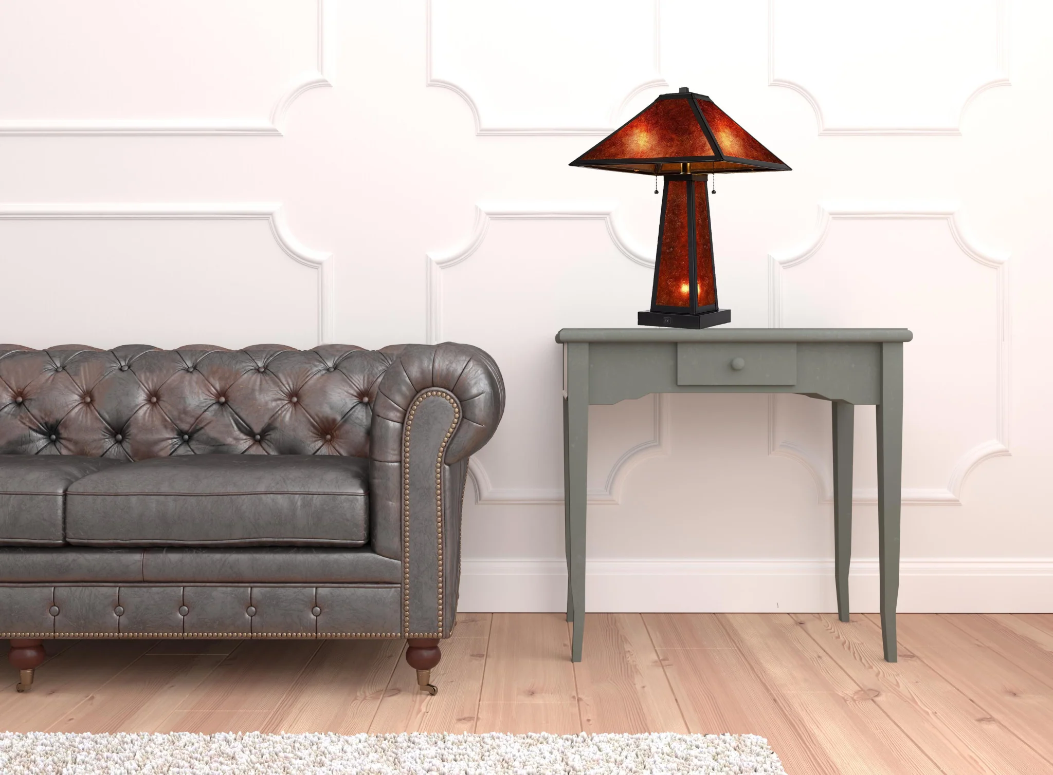Burnt Orange Metal Two Light Table Lamp With Amber Square Shade By Homeroots - Image 6