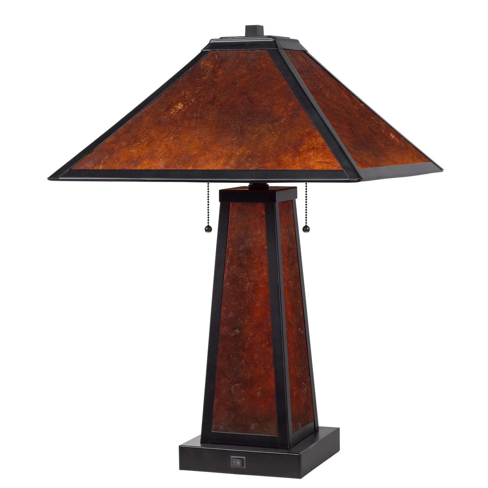 Burnt Orange Metal Two Light Table Lamp With Amber Square Shade By Homeroots - Image 7