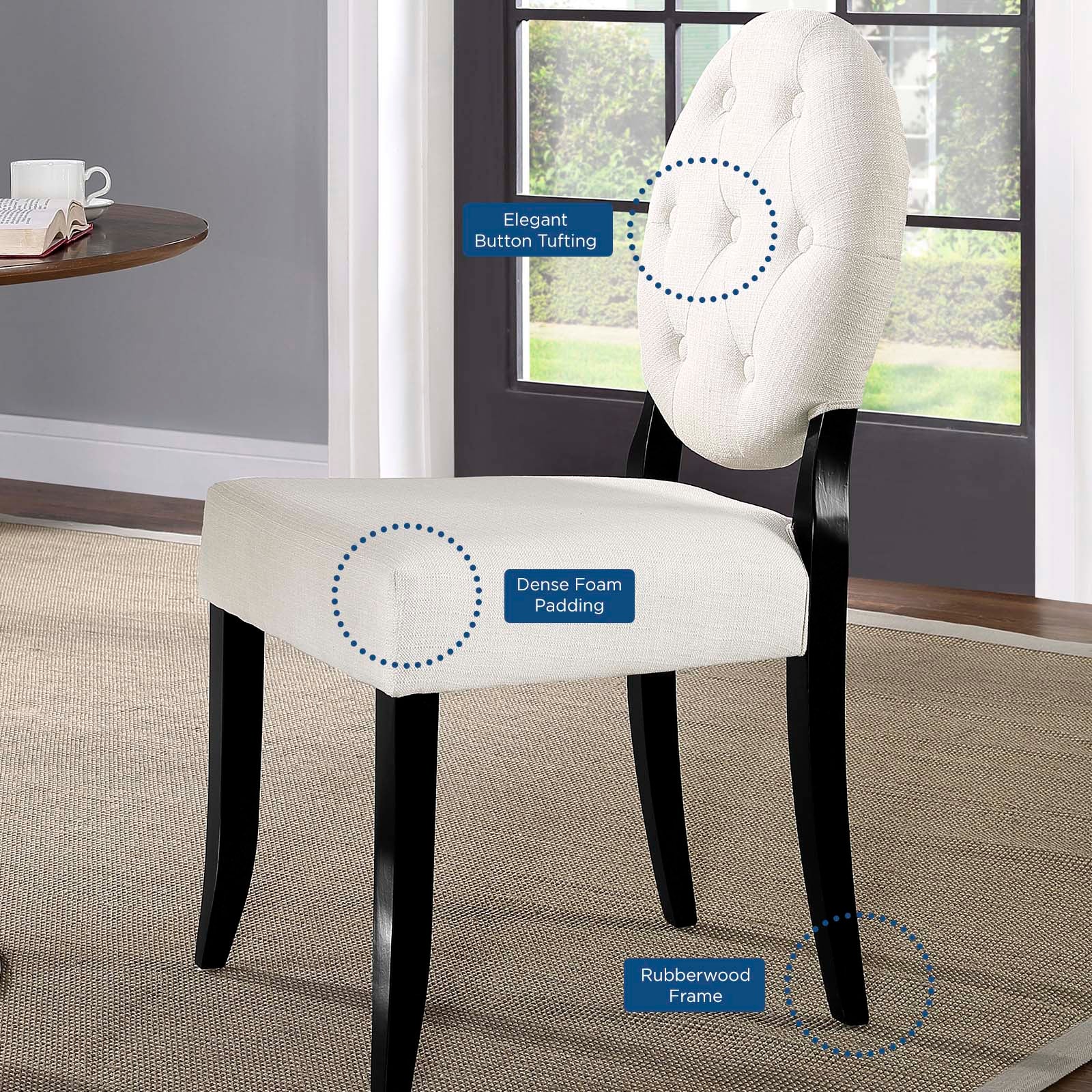 Button Dining Side Chair Upholstered Fabric Set of 4 By Modway - EEI-3376 - Image 6