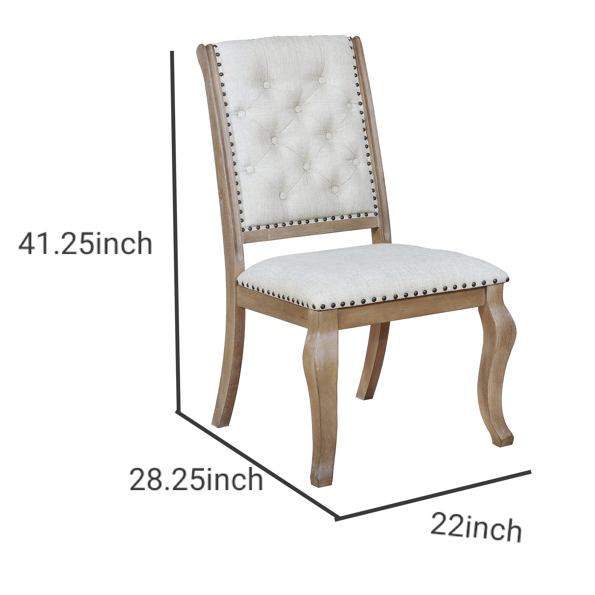 Button Tufted Fabric Side Chair With Cabriole LegsSet Of 2Brown And Cream By Benzara - Image 4