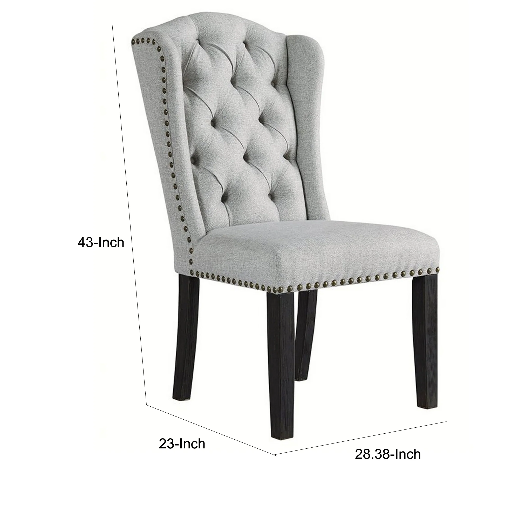 Button Tufted Fabric Upholstered Side Chair With Wooden LegsSet Of 2 Gray By Benzara - Image 2