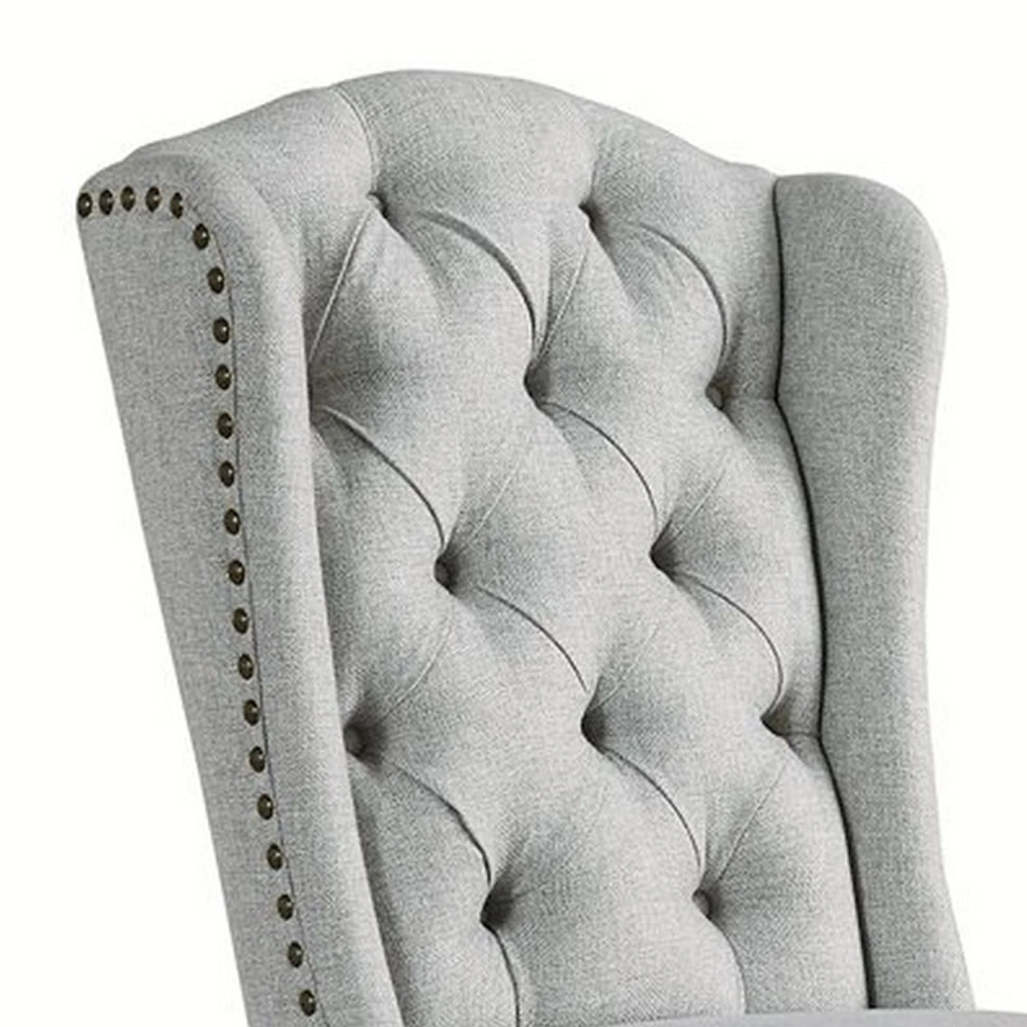 Button Tufted Fabric Upholstered Side Chair With Wooden LegsSet Of 2 Gray By Benzara - Image 4