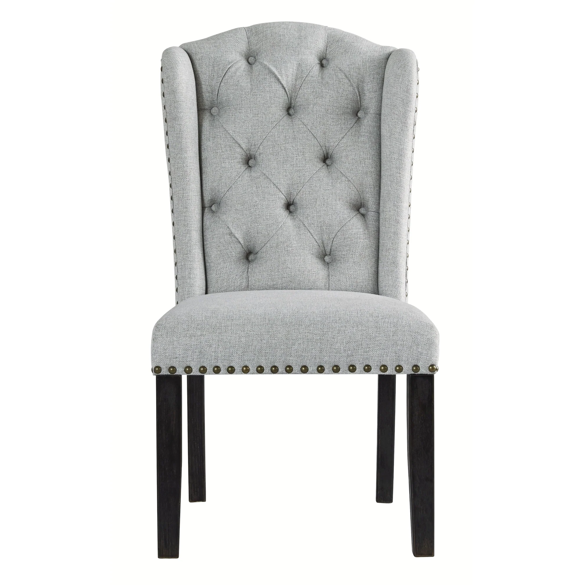 Button Tufted Fabric Upholstered Side Chair With Wooden LegsSet Of 2 Gray By Benzara - Image 5