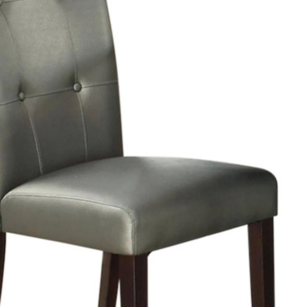 Button Tufted Faux Leather Wooden Dining Chair, Set Of 2,Silver By Benzara - Image 4