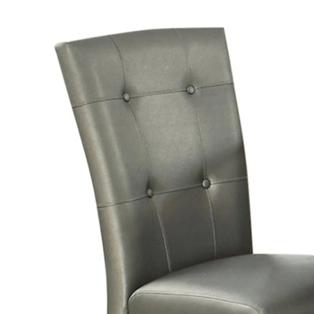 Button Tufted Faux Leather Wooden Dining Chair, Set Of 2,Silver By Benzara - Image 5