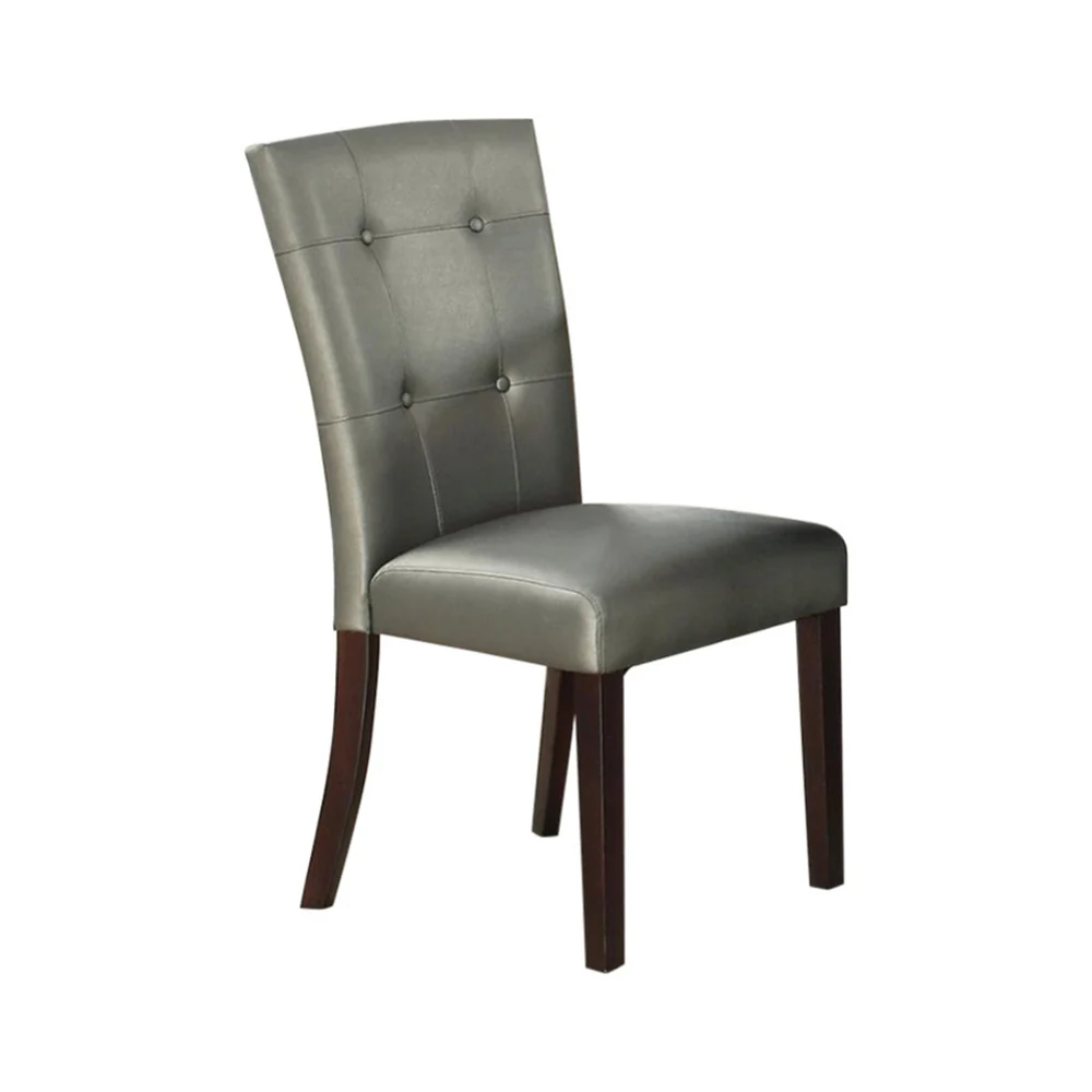 Button Tufted Faux Leather Wooden Dining Chair, Set Of 2,Silver By Benzara - Image 6
