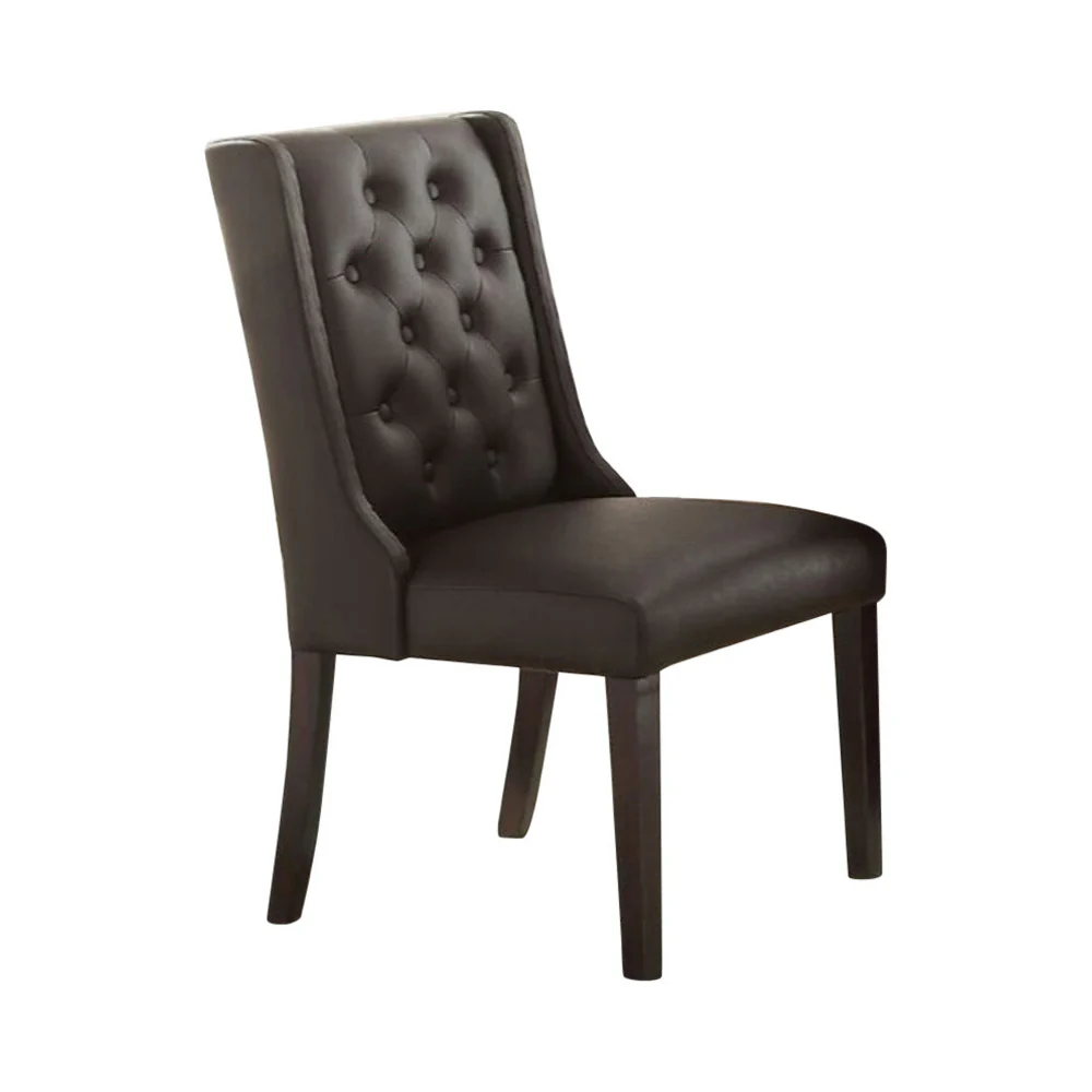Button Tufted Royal Dining Chair, Set Of 2, Dark Brown By Benzara - Image 2
