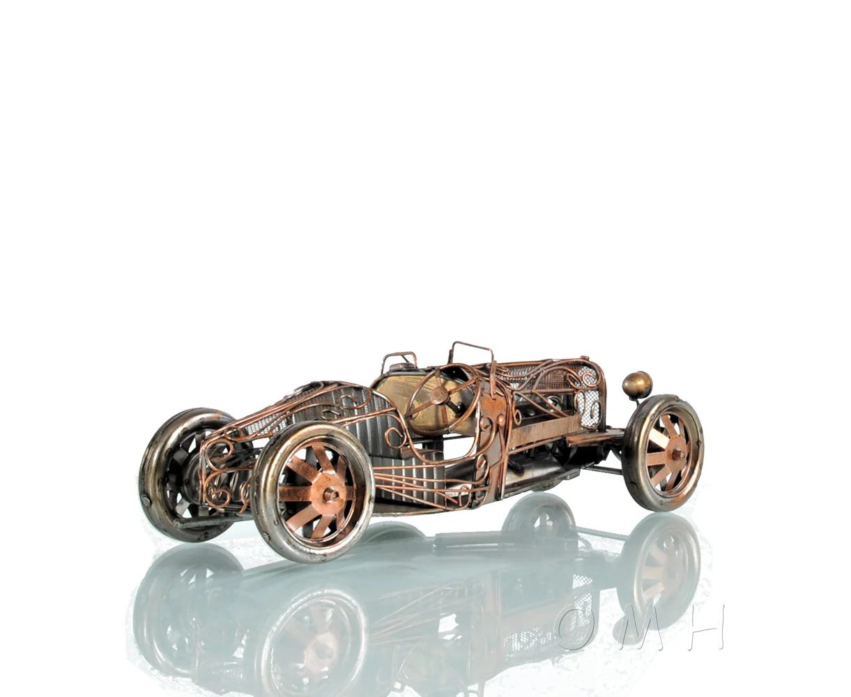 c1924 Bugatti Bronze and Silver Open Frame Racecar Sculpture By Homeroots - Image 3