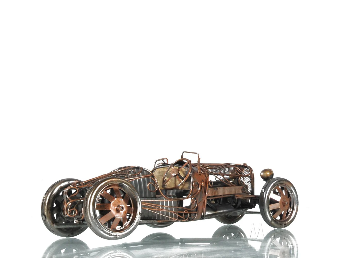 c1924 Bugatti Bronze and Silver Open Frame Racecar Sculpture By Homeroots - Image 5