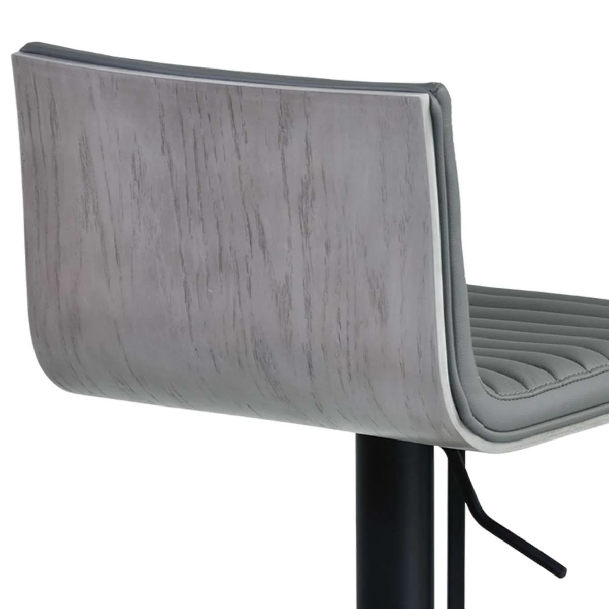 Café Adjustable Height Swivel Grey Faux Leather and Grey Walnut Wood Bar Stool with Black Metal Base By Armen Living - Image 5
