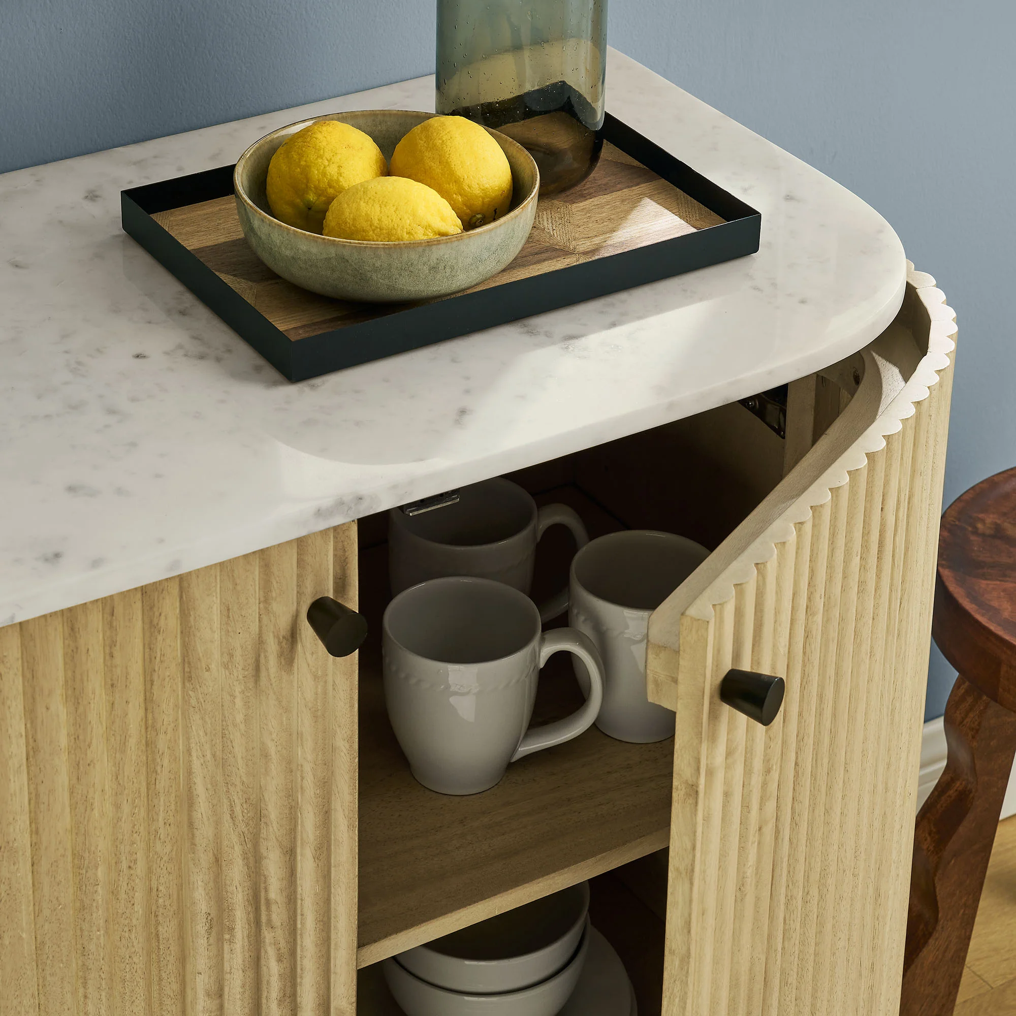Caldera 33" Curved Solid Wood and Marble Accent Storage Cabinet by Modway - Image 7