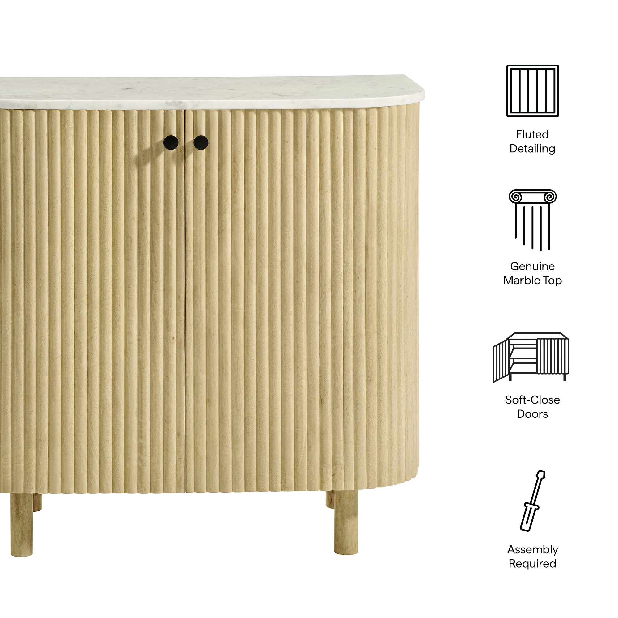 Caldera 33" Curved Solid Wood and Marble Accent Storage Cabinet by Modway - Image 8