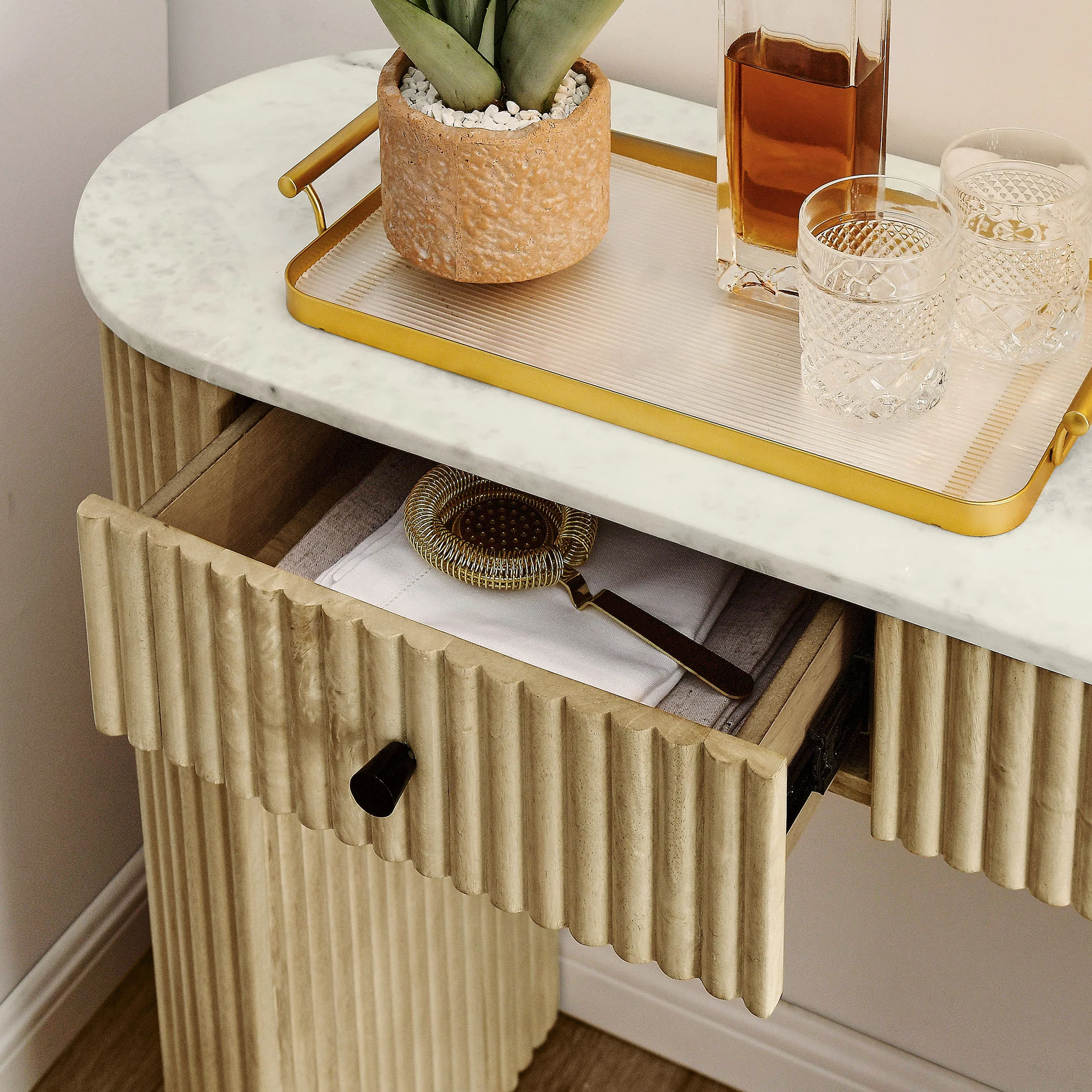 Caldera 42" Curved Solid Wood and Marble Console Table by Modway - Image 7