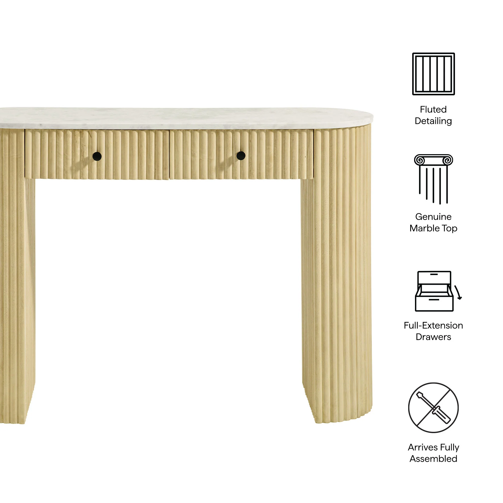Caldera 42" Curved Solid Wood and Marble Console Table by Modway - Image 8