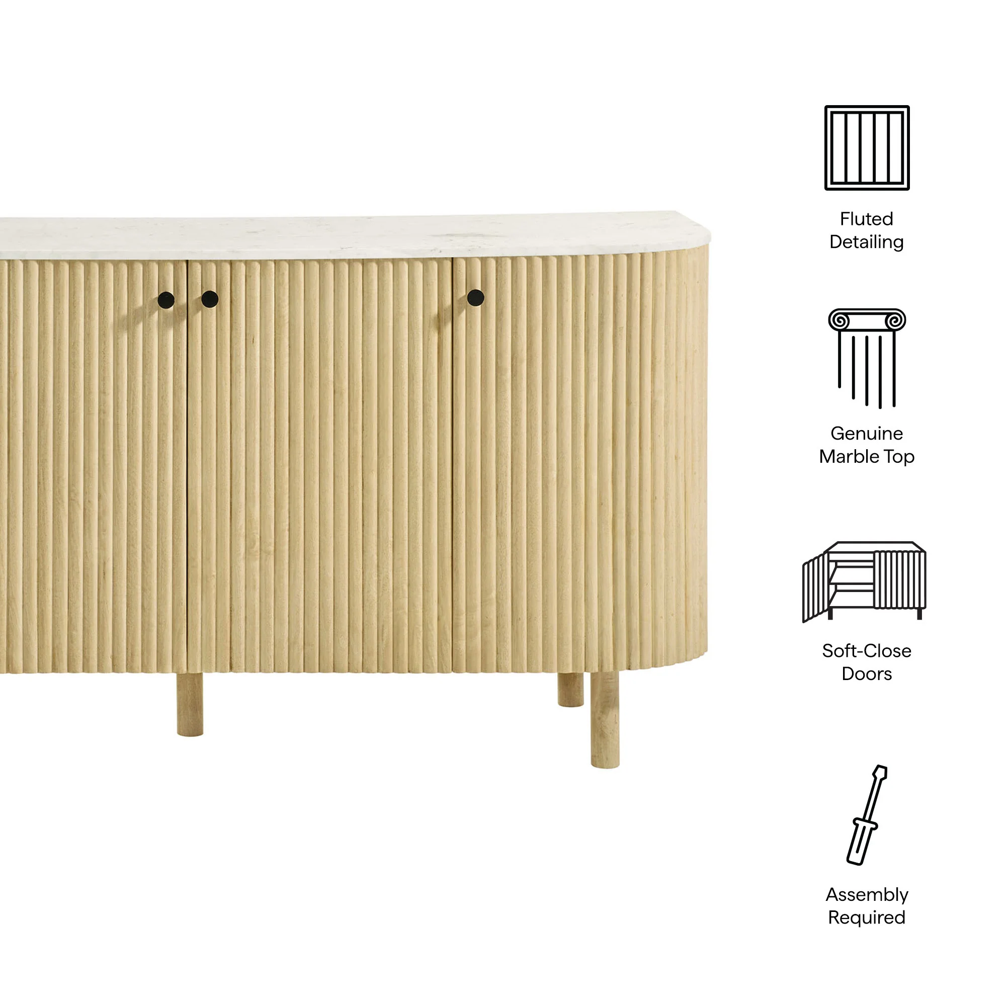 Caldera 60" Curved Solid Wood and Marble Sideboard Storage Cabinet by Modway - Image 8