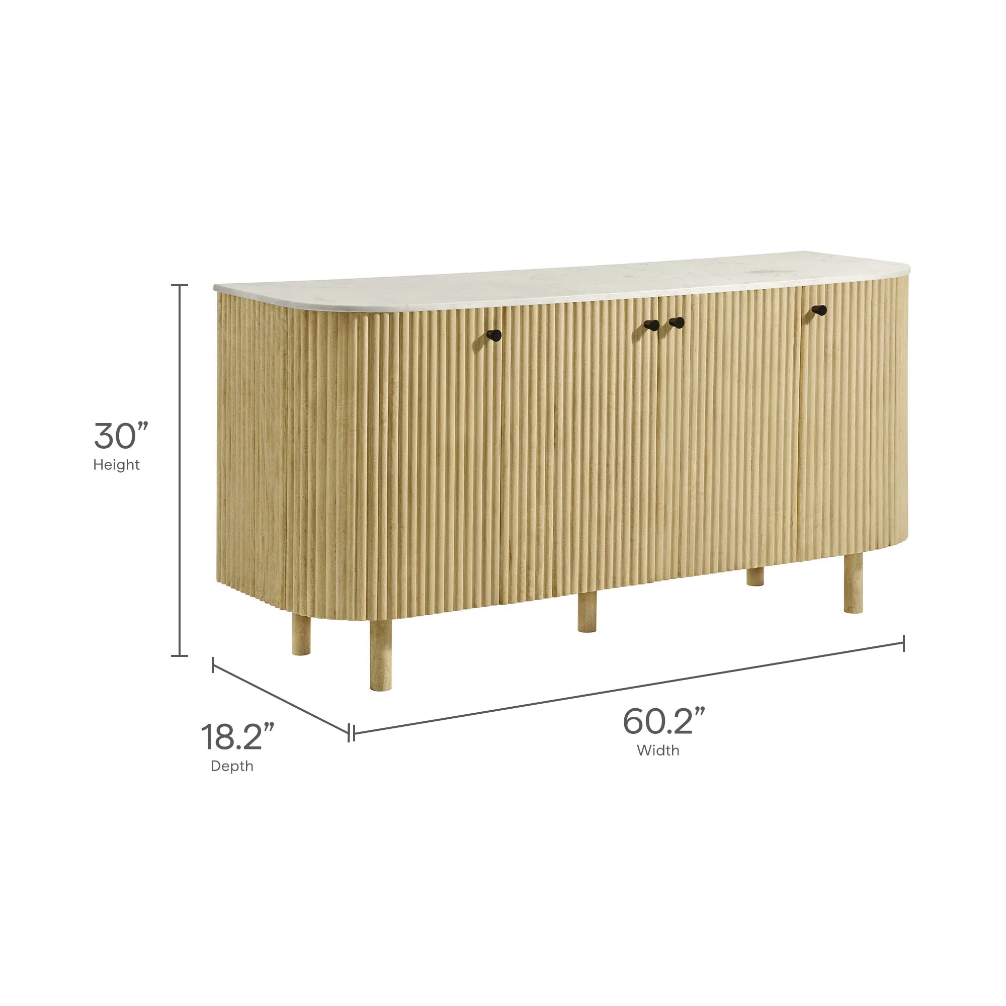 Caldera 60" Curved Solid Wood and Marble Sideboard Storage Cabinet by Modway - Image 9