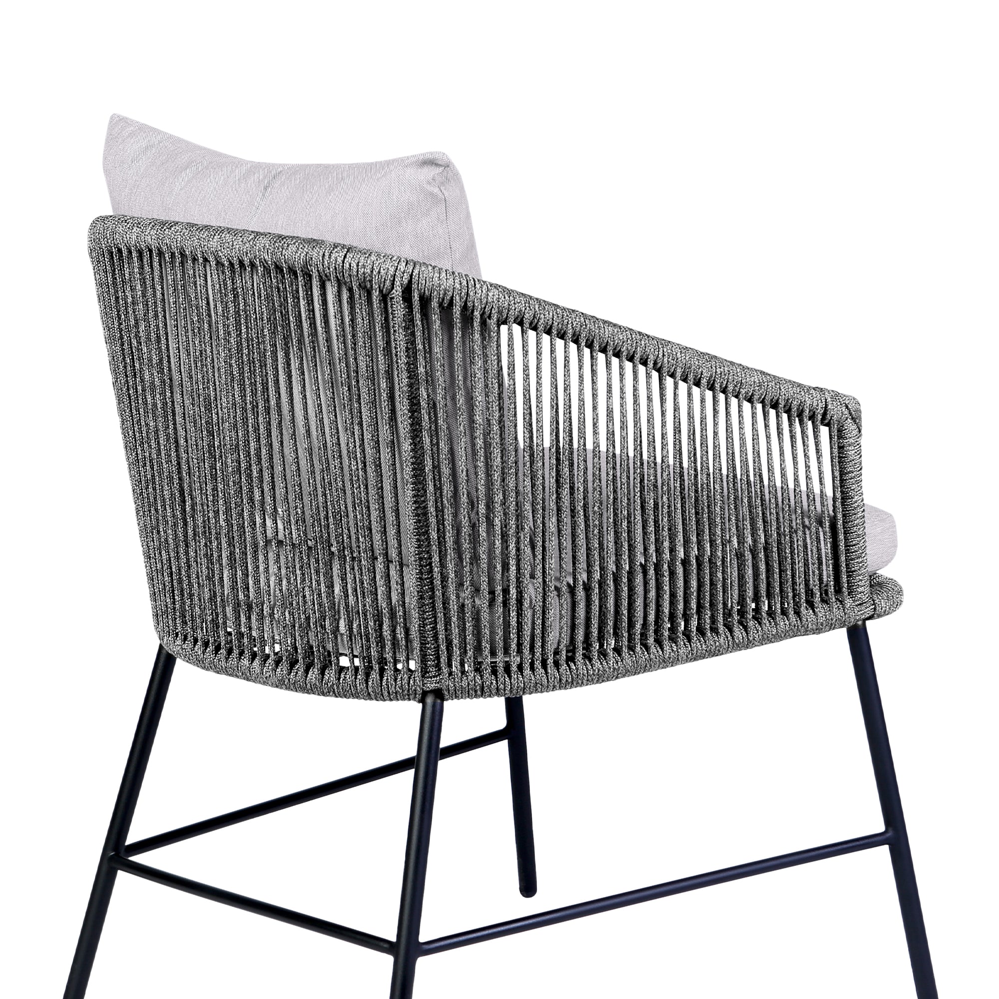 Calica Outdoor Patio Dining Chair in Black Metal and Grey Rope By Armen Living - Image 10