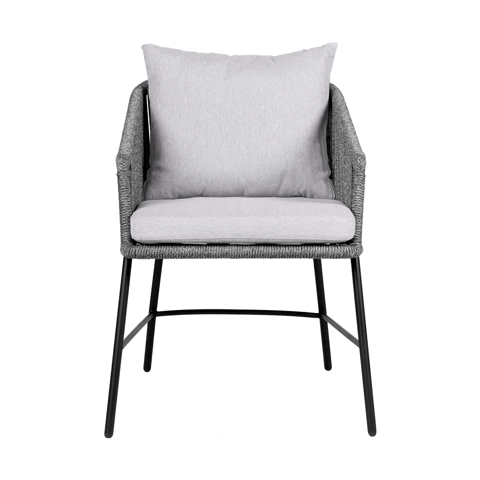Calica Outdoor Patio Dining Chair in Black Metal and Grey Rope By Armen Living - Image 4