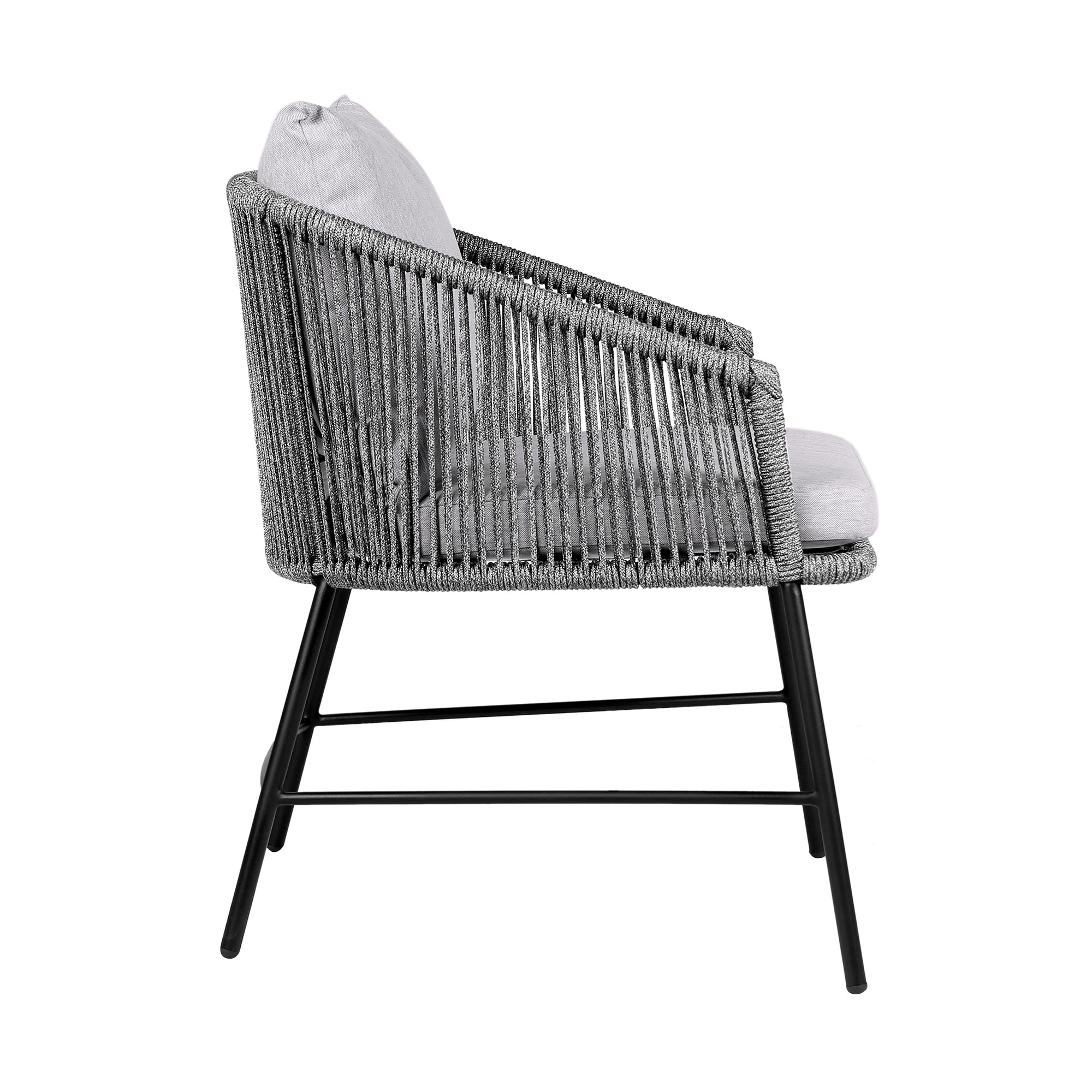 Calica Outdoor Patio Dining Chair in Black Metal and Grey Rope By Armen Living - Image 5