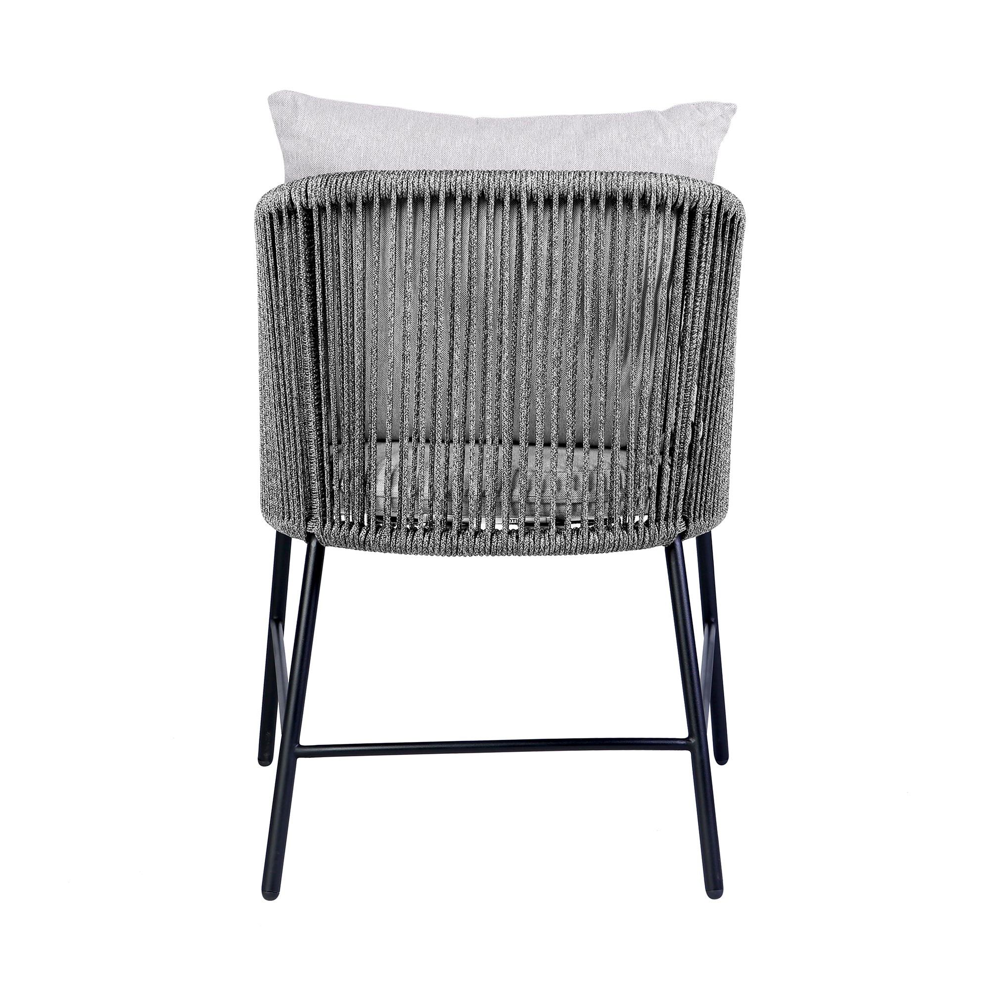 Calica Outdoor Patio Dining Chair in Black Metal and Grey Rope By Armen Living - Image 7