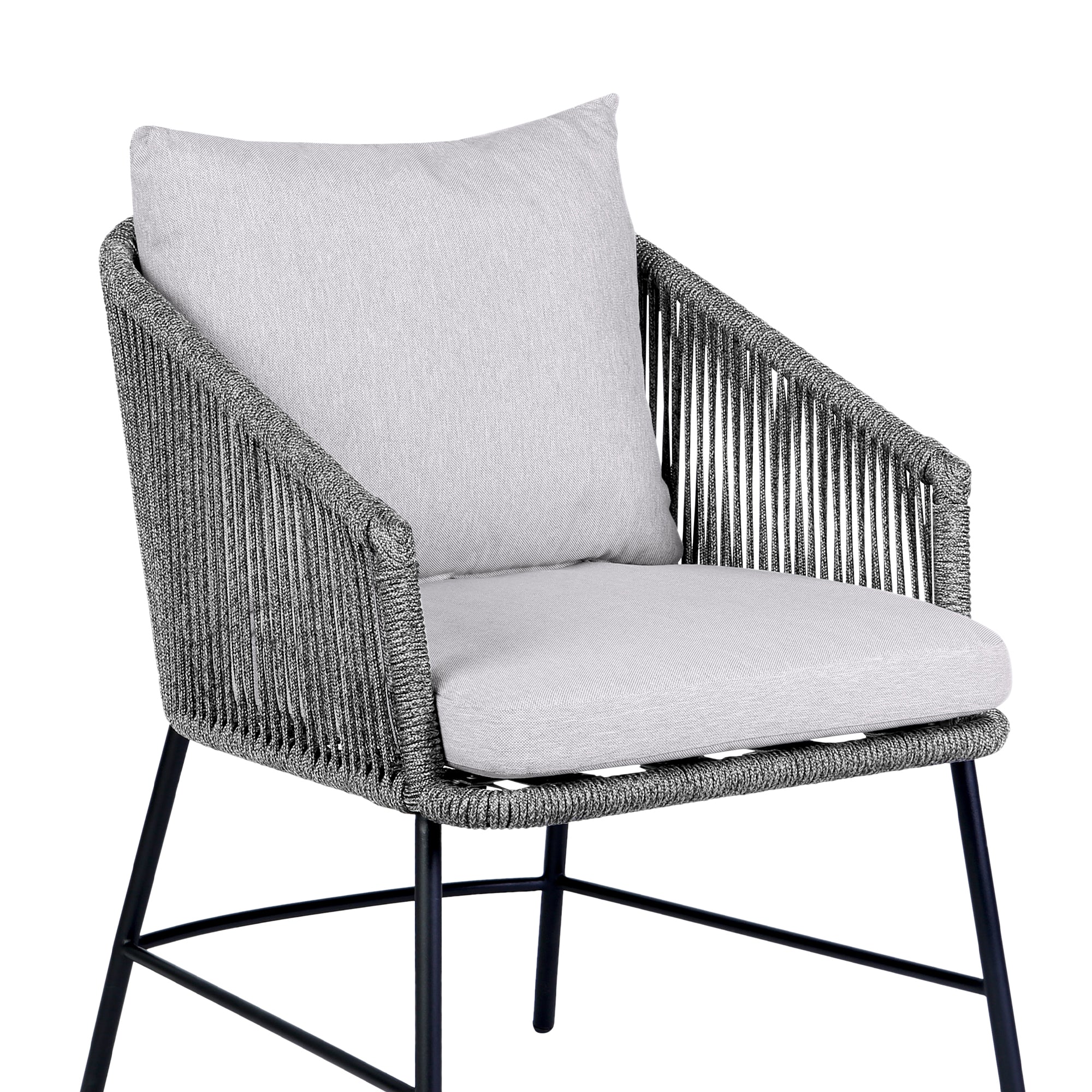 Calica Outdoor Patio Dining Chair in Black Metal and Grey Rope By Armen Living - Image 8