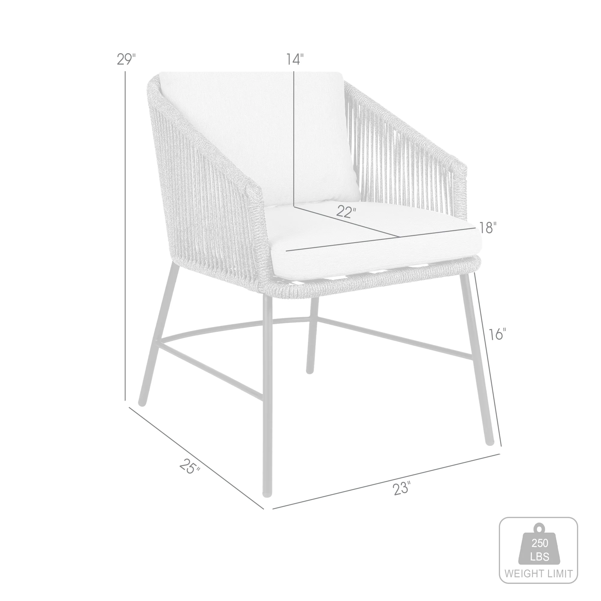 Calica Outdoor Patio Dining Chair in Black Metal and Grey Rope By Armen Living - Image 9