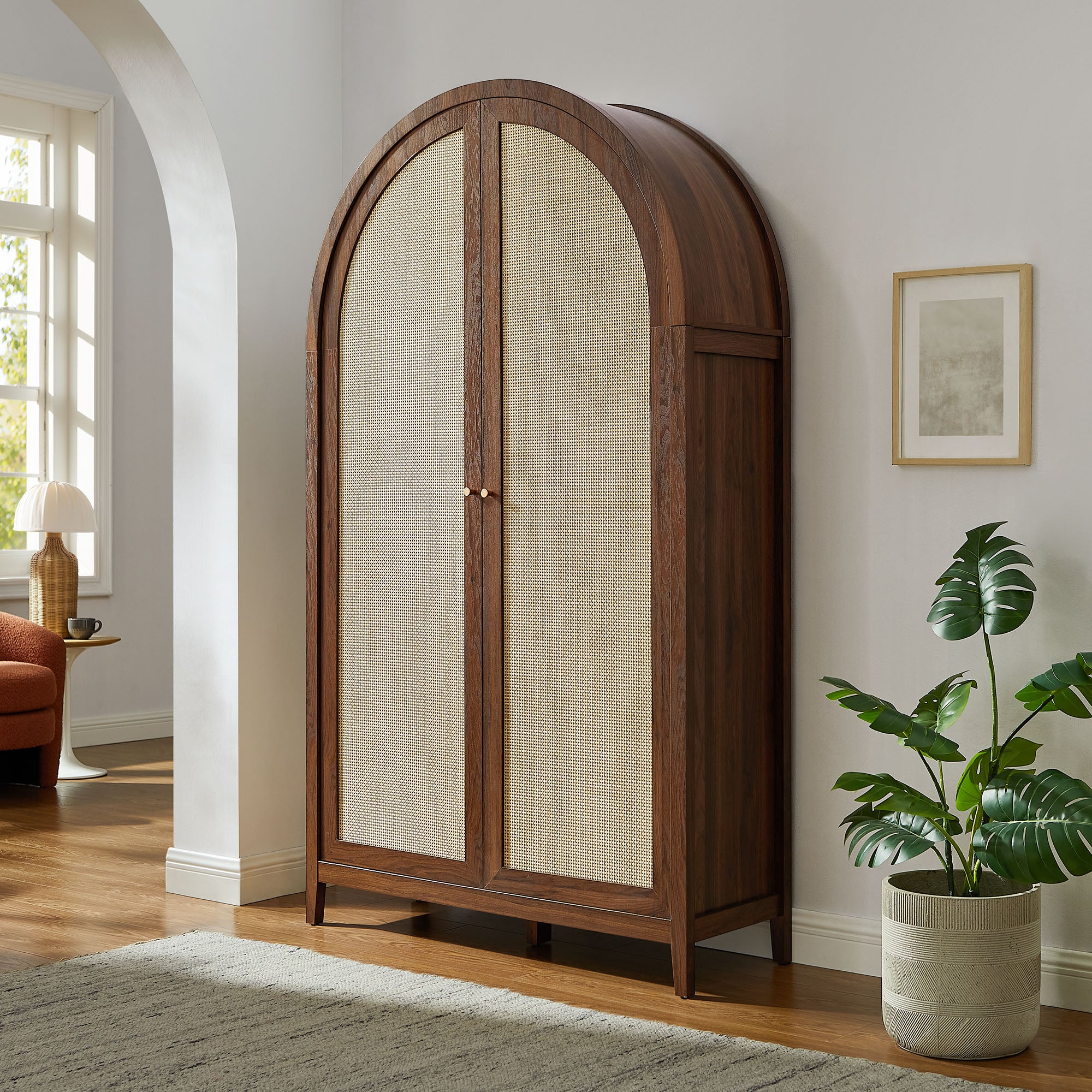 Calista 79" Tall Wide Rattan Arched Storage Cabinet by Modway - Image 16
