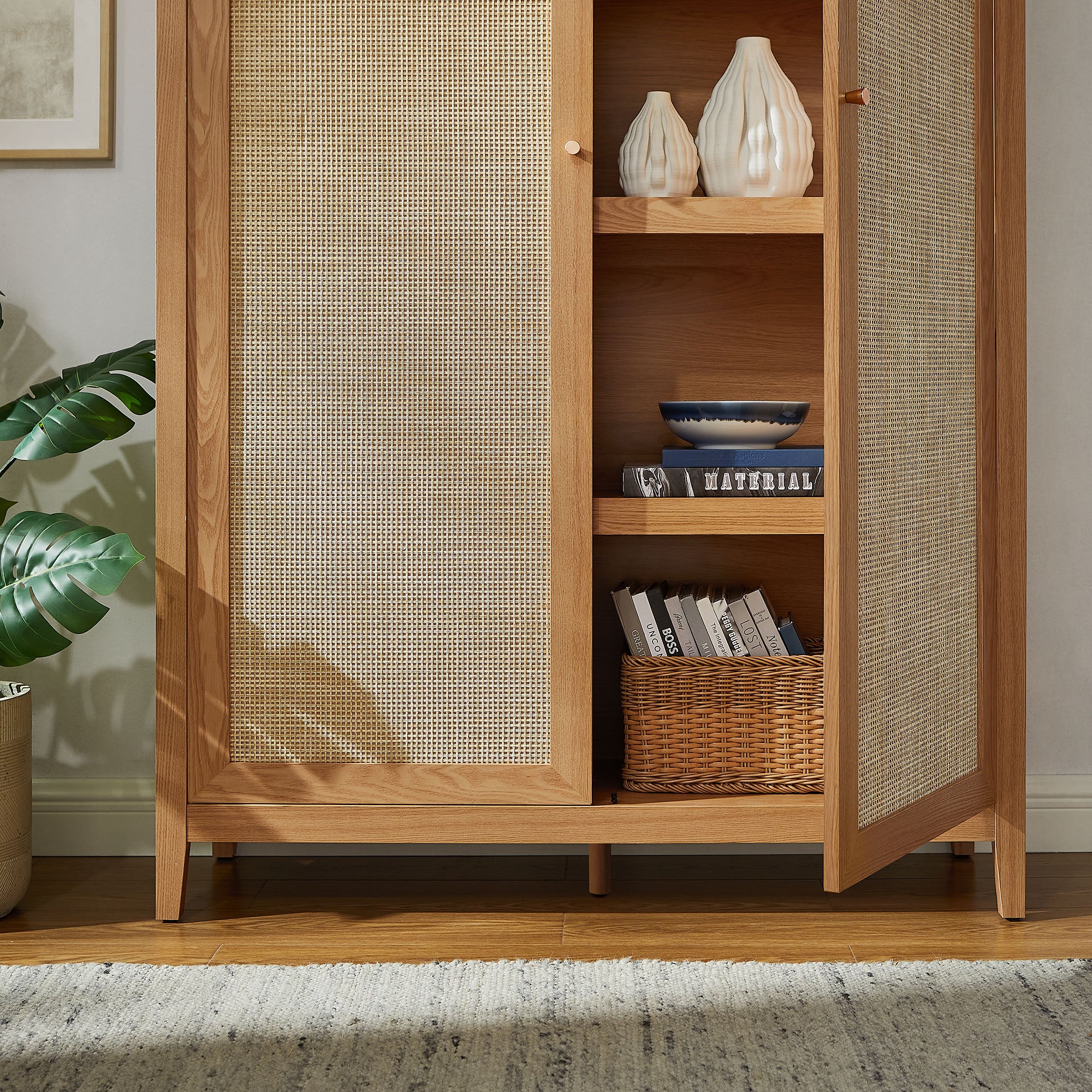 Calista 79" Tall Wide Rattan Arched Storage Cabinet by Modway - Image 7