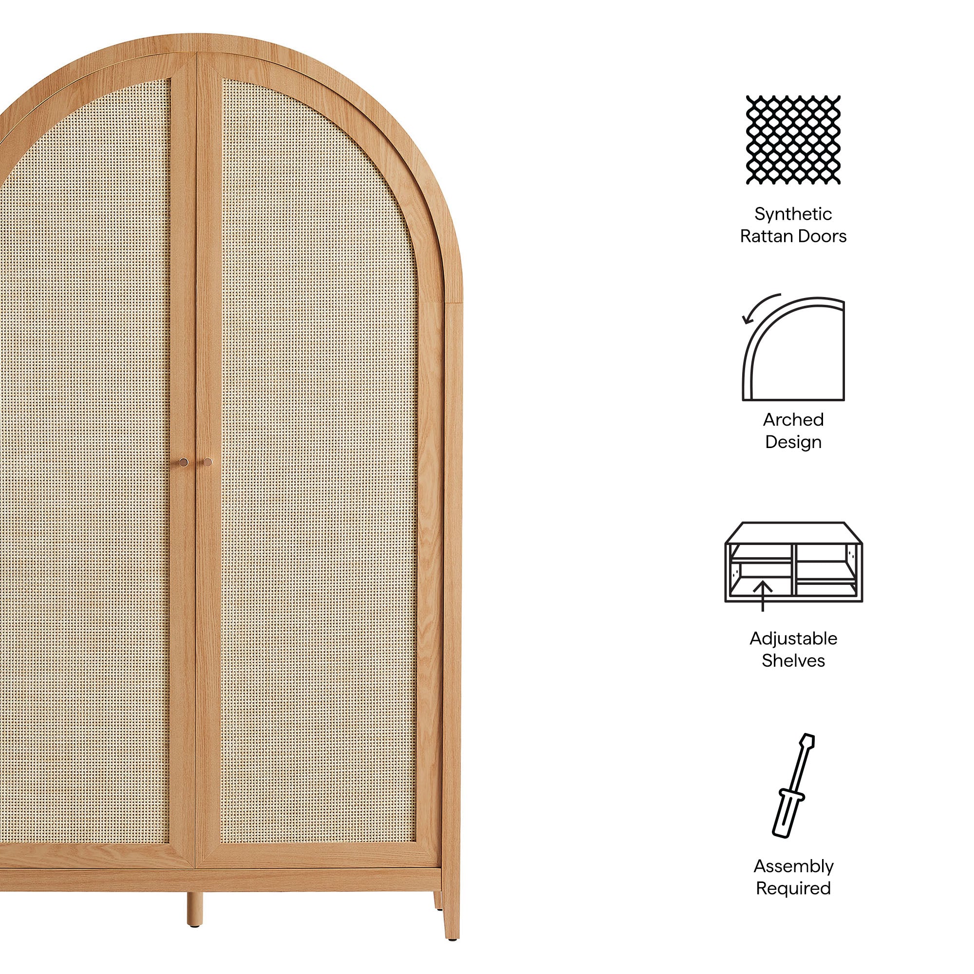 Calista 79" Tall Wide Rattan Arched Storage Cabinet by Modway - Image 8