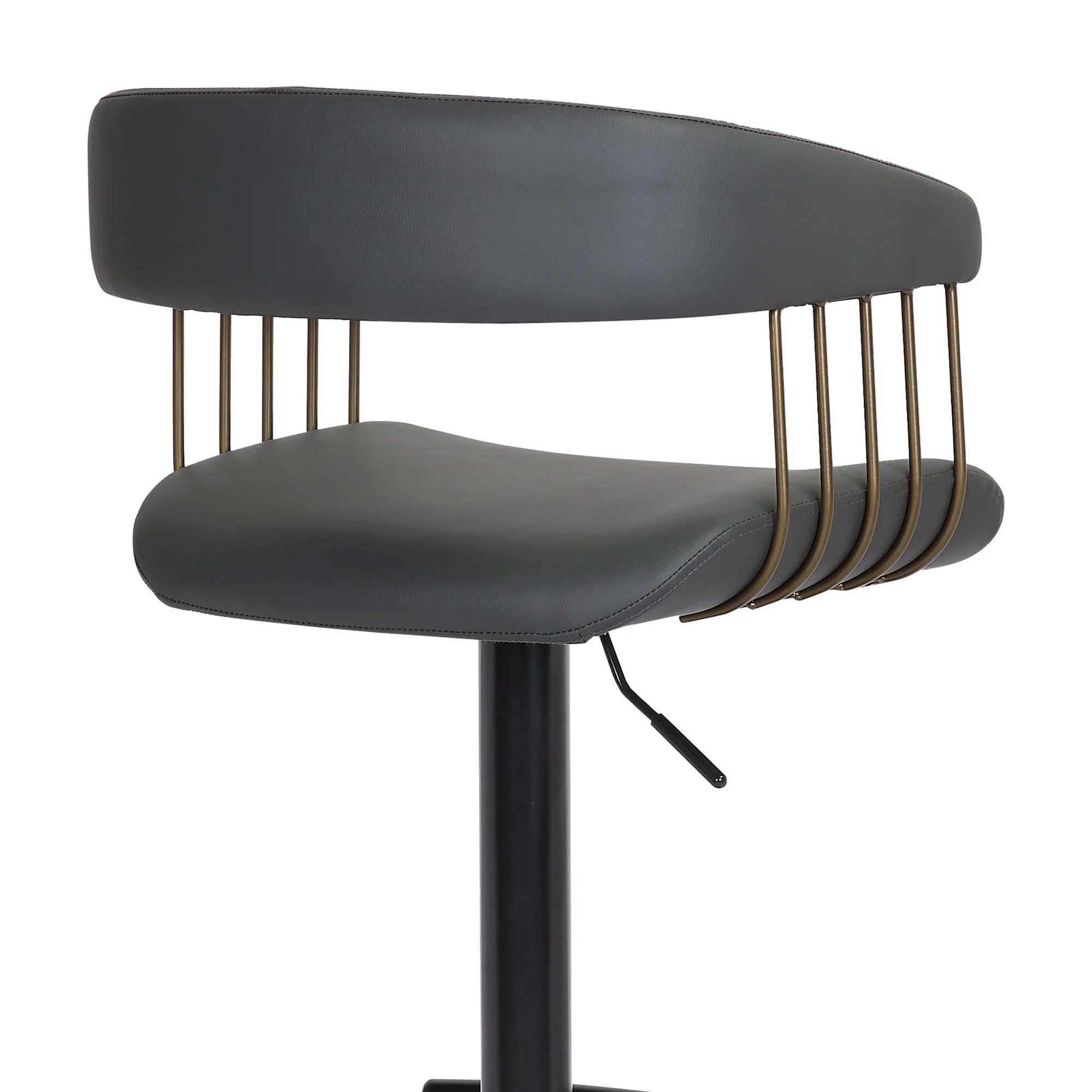 Calista Adjustable Bar Stool in Black Faux Leather with Golden Bronze and Black Metal By Armen Living - Image 10