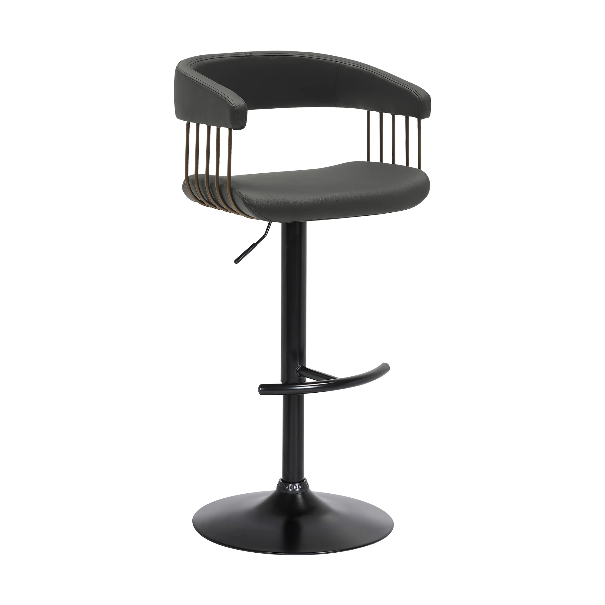 Calista Adjustable Bar Stool in Black Faux Leather with Golden Bronze and Black Metal By Armen Living - Image 2