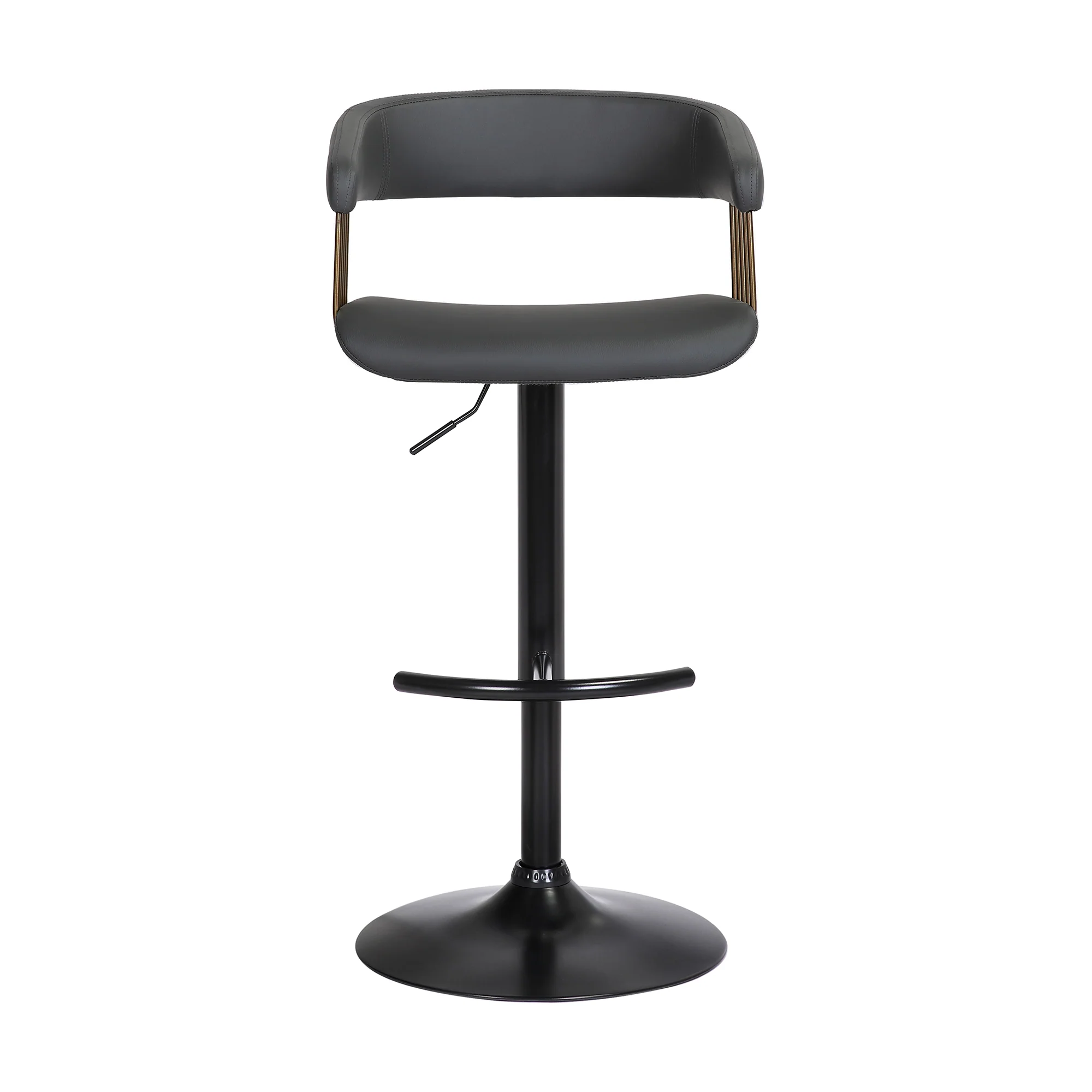 Calista Adjustable Bar Stool in Black Faux Leather with Golden Bronze and Black Metal By Armen Living - Image 3