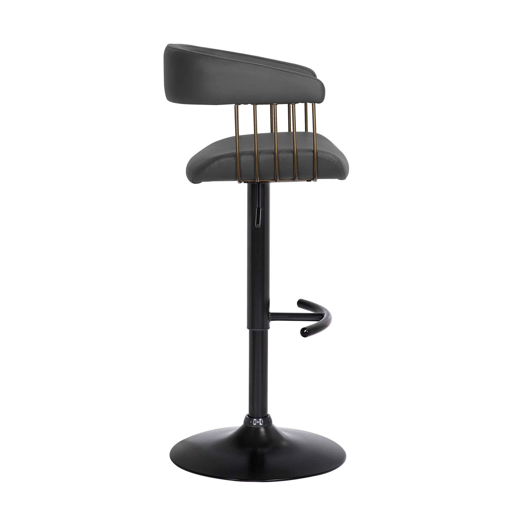 Calista Adjustable Bar Stool in Black Faux Leather with Golden Bronze and Black Metal By Armen Living - Image 4