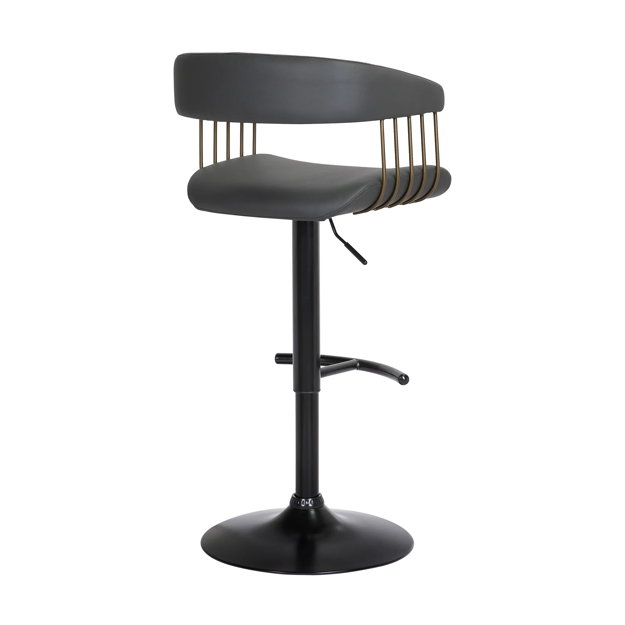Calista Adjustable Bar Stool in Black Faux Leather with Golden Bronze and Black Metal By Armen Living - Image 5