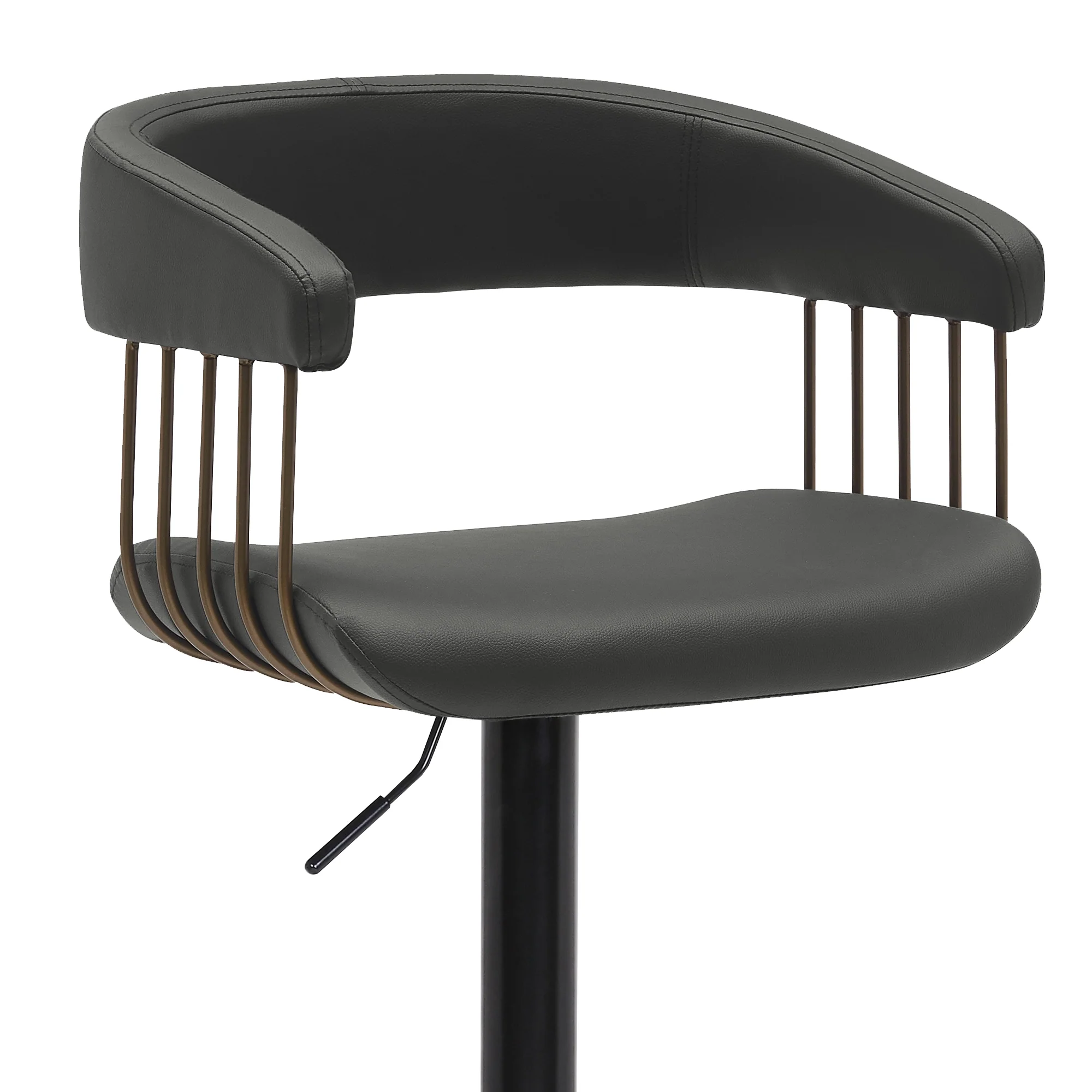Calista Adjustable Bar Stool in Black Faux Leather with Golden Bronze and Black Metal By Armen Living - Image 7