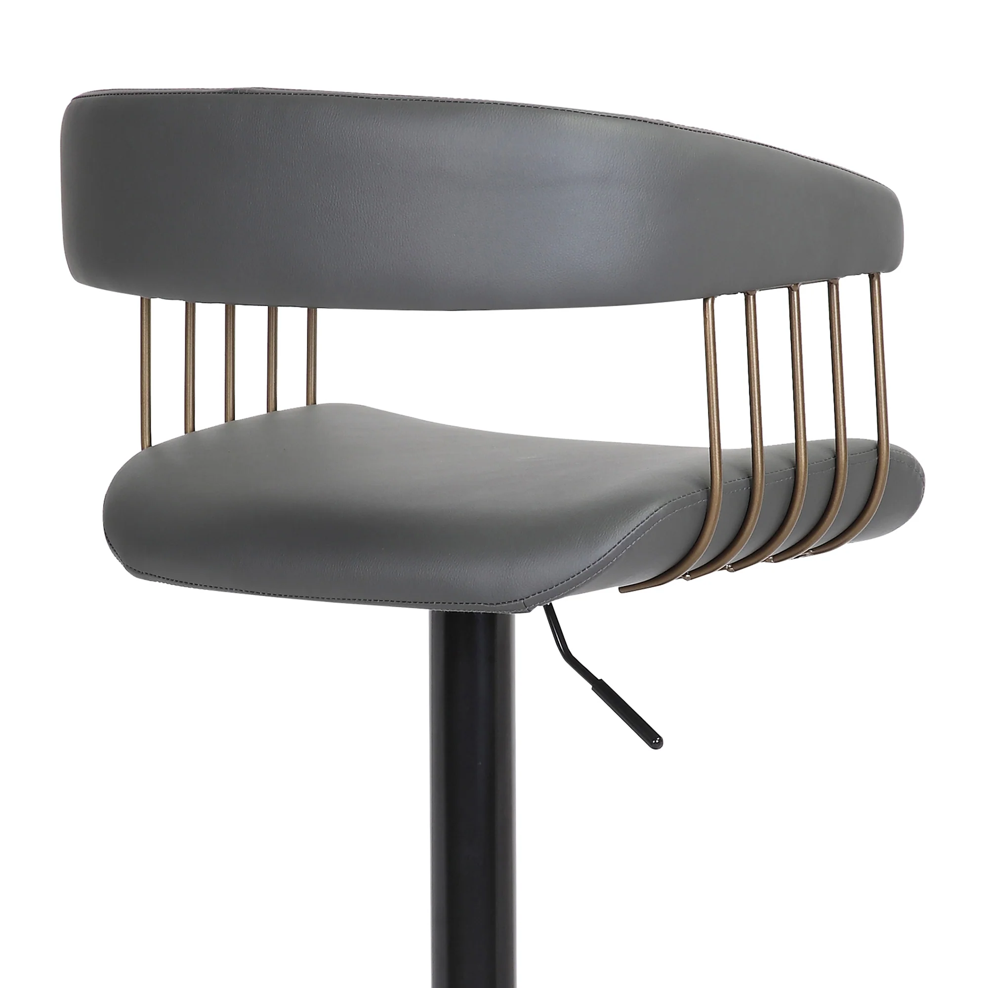 Calista Adjustable Bar Stool in Grey Faux Leather with Golden Bronze and Black Metal By Armen Living - Image 10