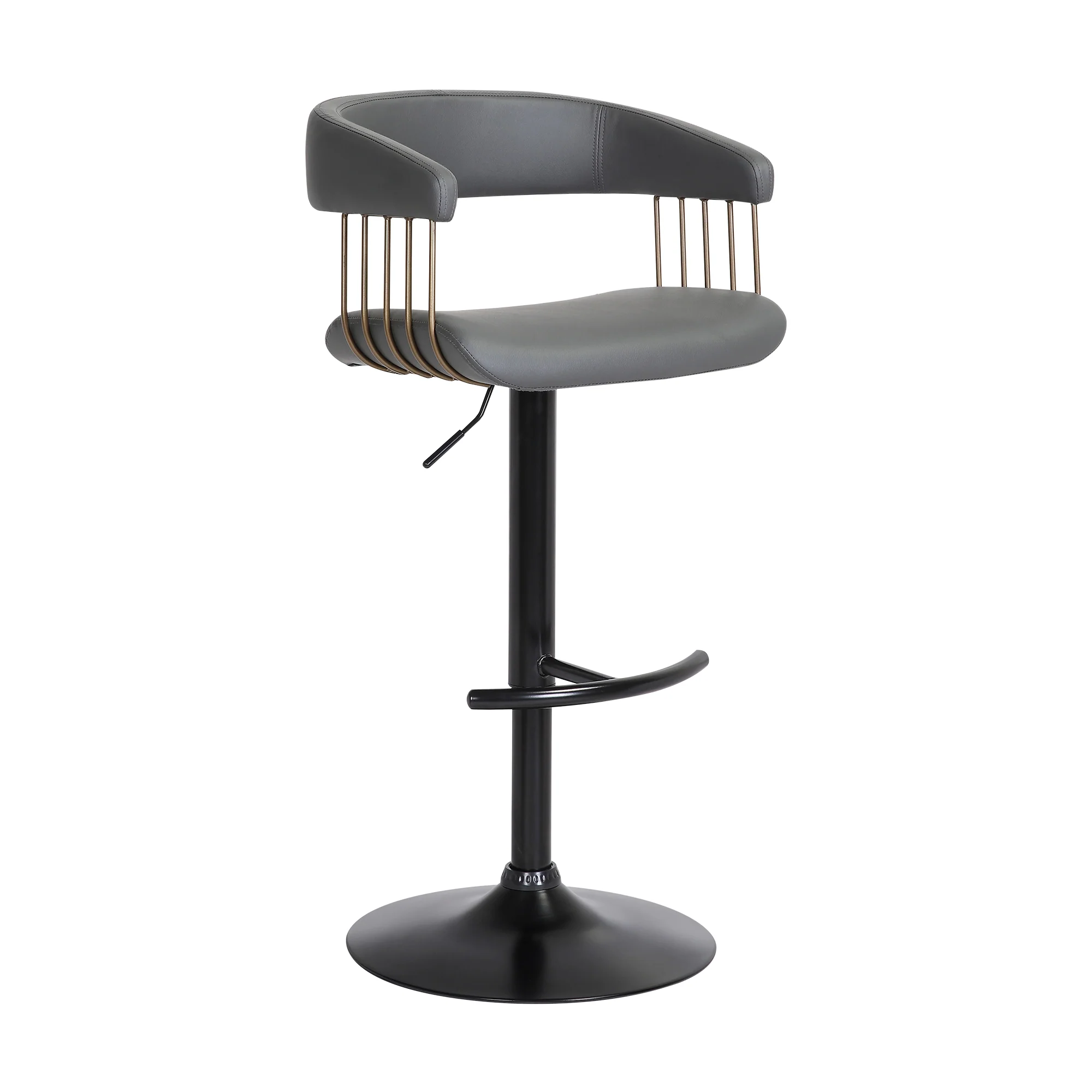 Calista Adjustable Bar Stool in Grey Faux Leather with Golden Bronze and Black Metal By Armen Living - Image 2