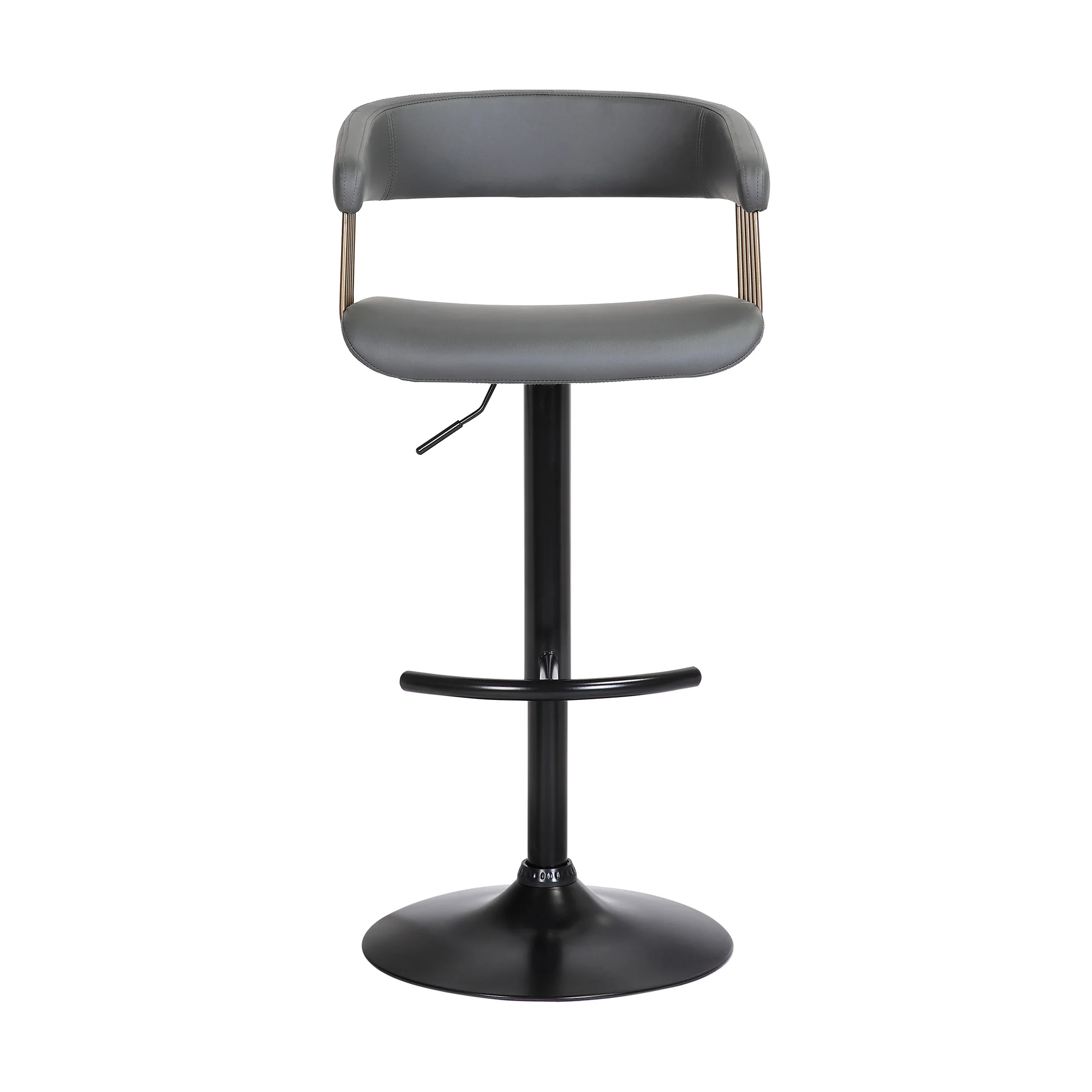 Calista Adjustable Bar Stool in Grey Faux Leather with Golden Bronze and Black Metal By Armen Living - Image 3