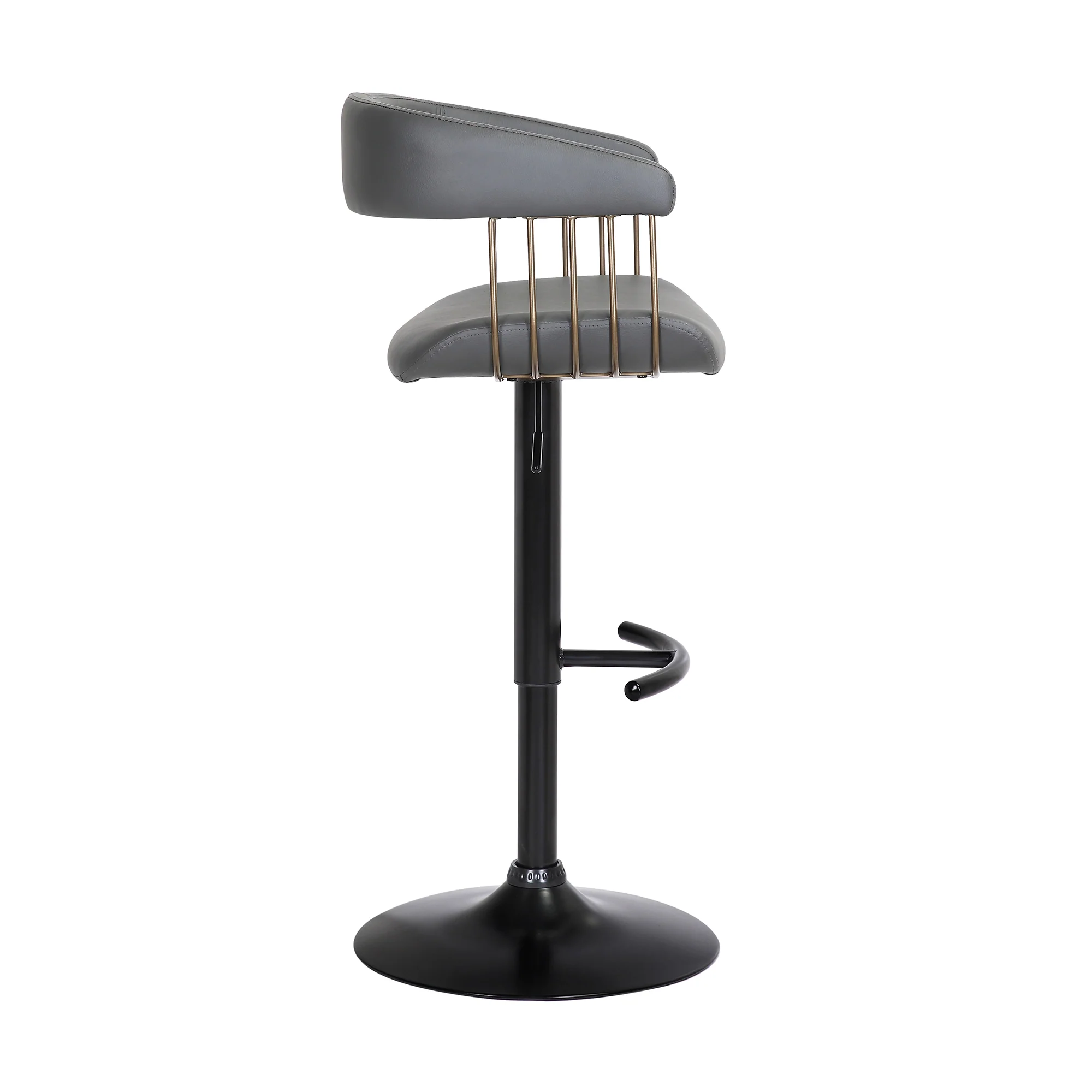 Calista Adjustable Bar Stool in Grey Faux Leather with Golden Bronze and Black Metal By Armen Living - Image 4