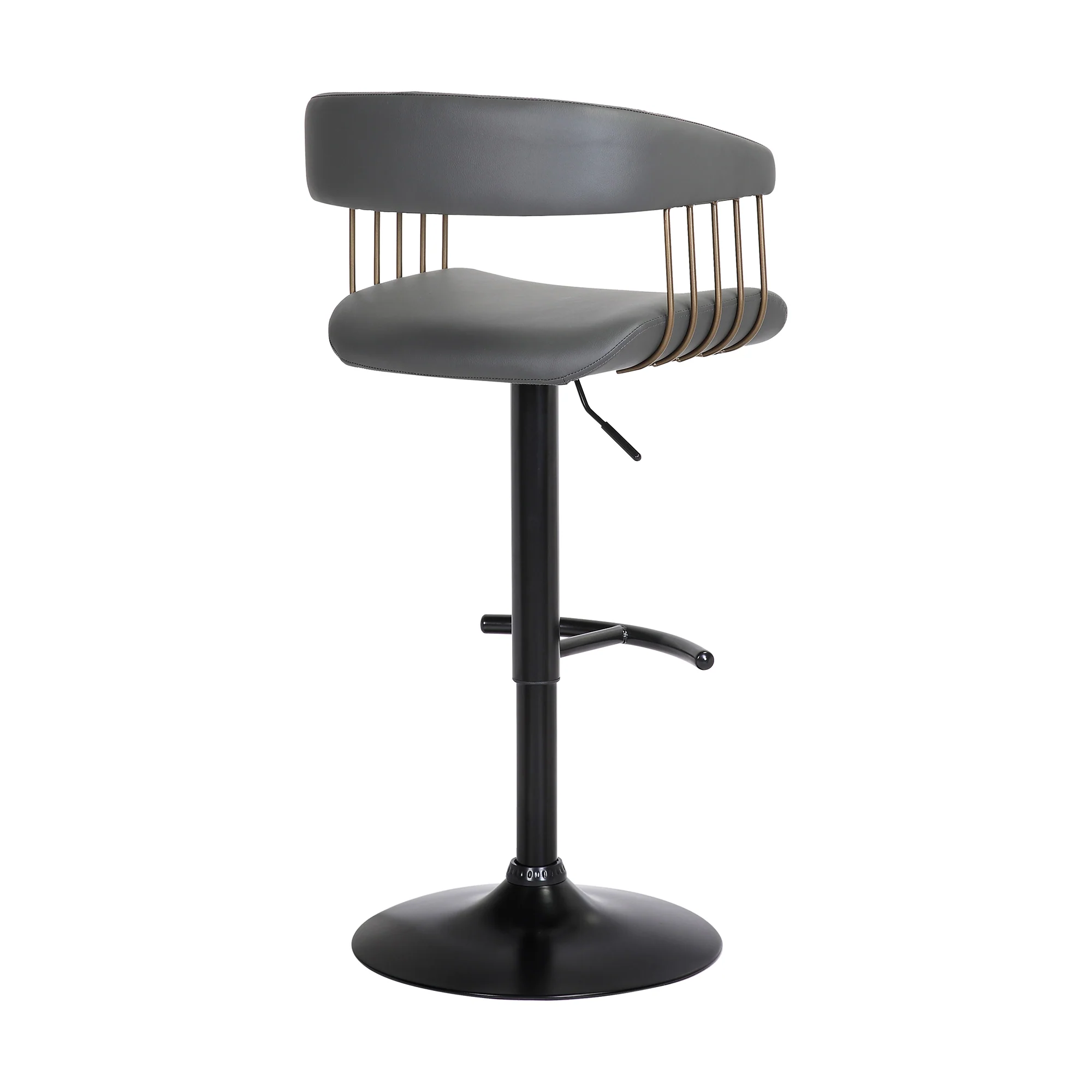 Calista Adjustable Bar Stool in Grey Faux Leather with Golden Bronze and Black Metal By Armen Living - Image 5