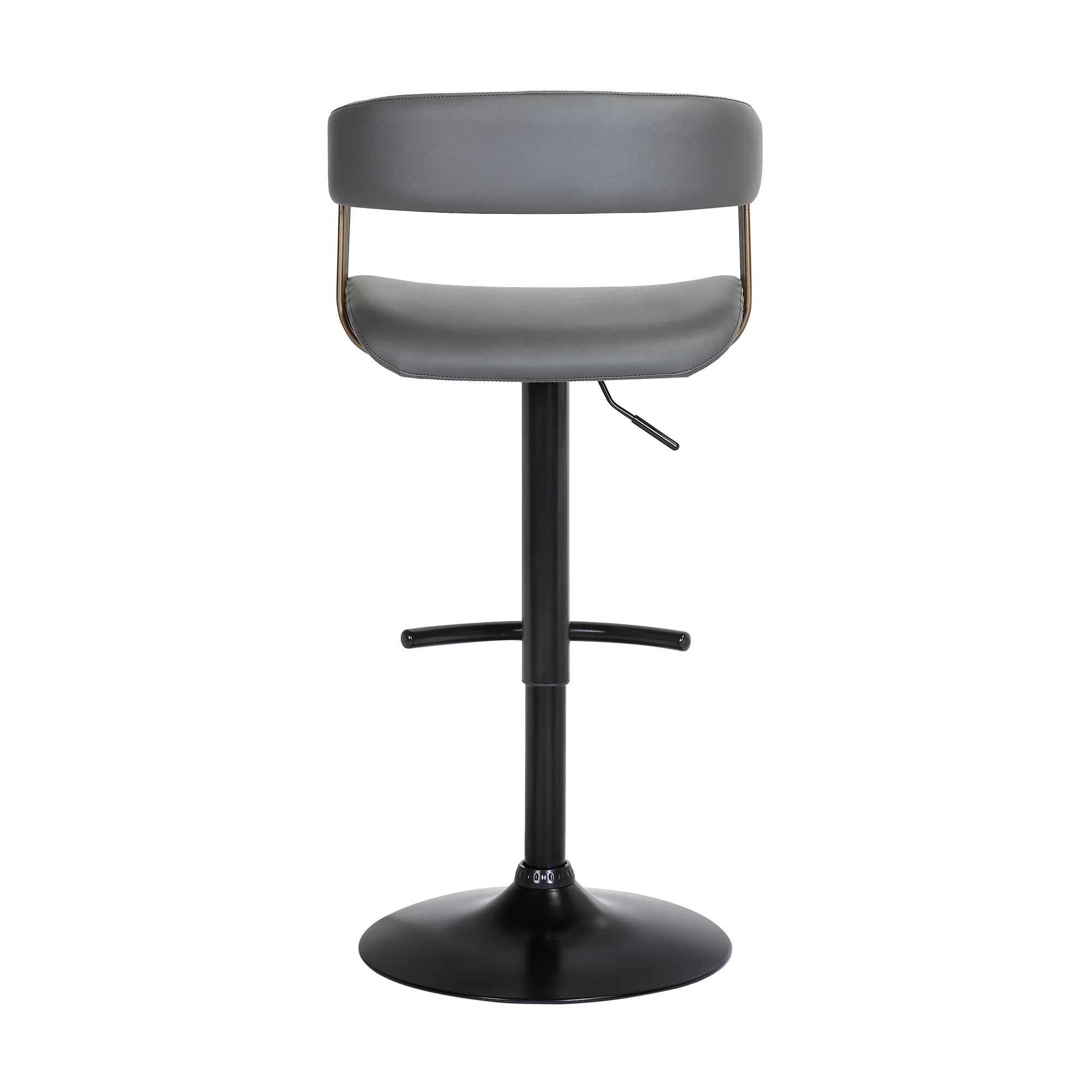 Calista Adjustable Bar Stool in Grey Faux Leather with Golden Bronze and Black Metal By Armen Living - Image 6