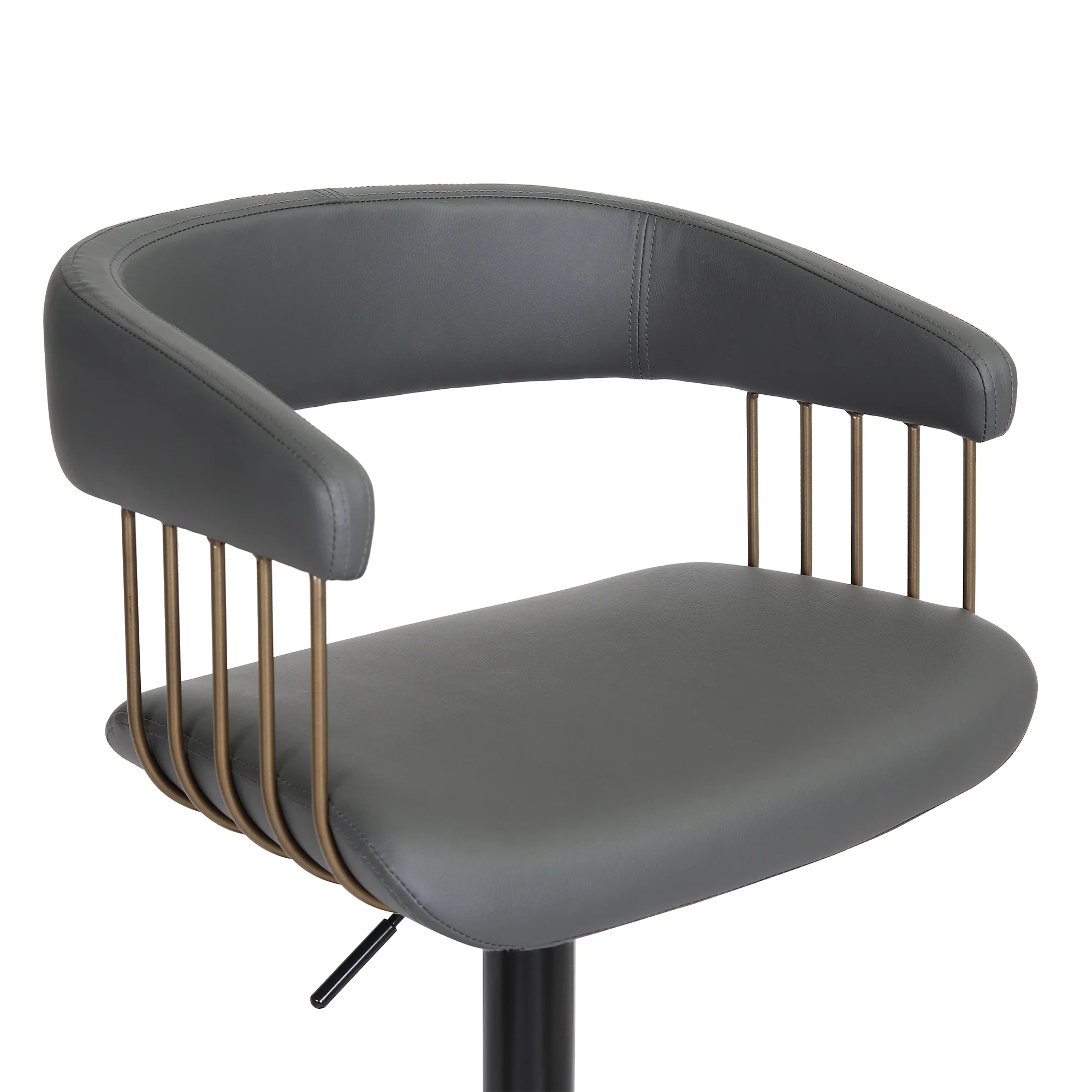 Calista Adjustable Bar Stool in Grey Faux Leather with Golden Bronze and Black Metal By Armen Living - Image 7