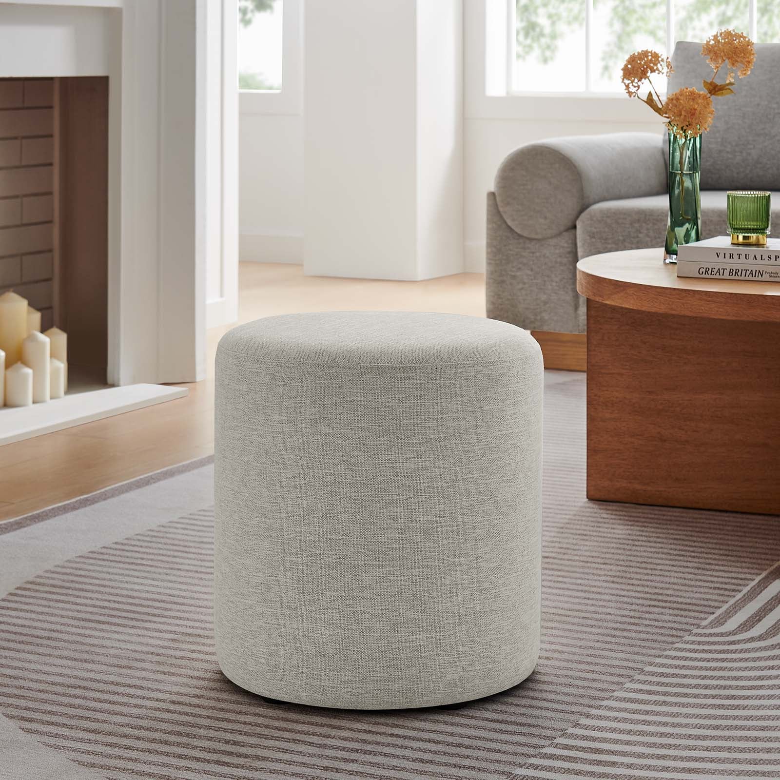 Callum 16" Round Woven Heathered Fabric Upholstered Ottoman By Modway - EEI-6651 - Image 16