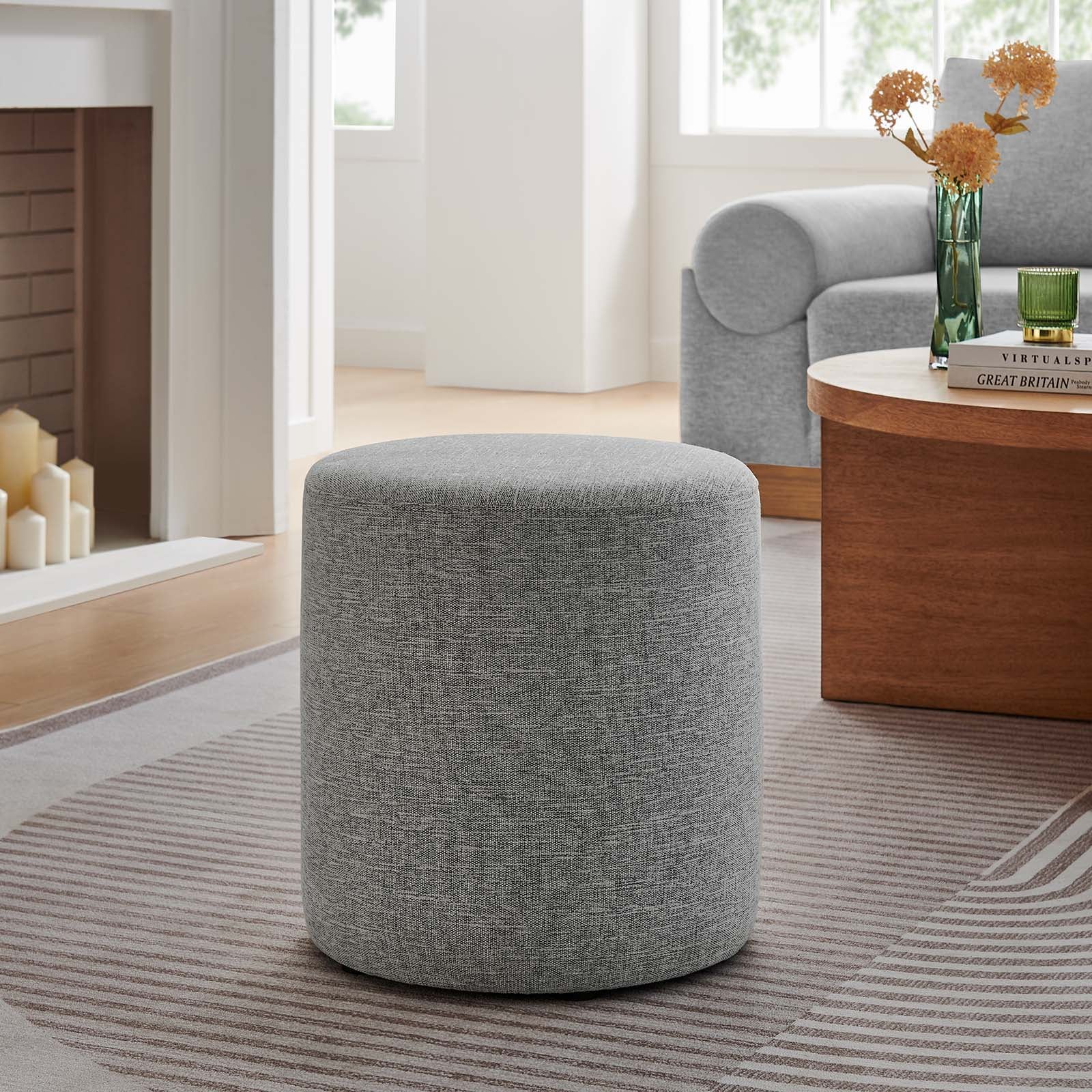 Callum 16" Round Woven Heathered Fabric Upholstered Ottoman By Modway - EEI-6651 - Image 24