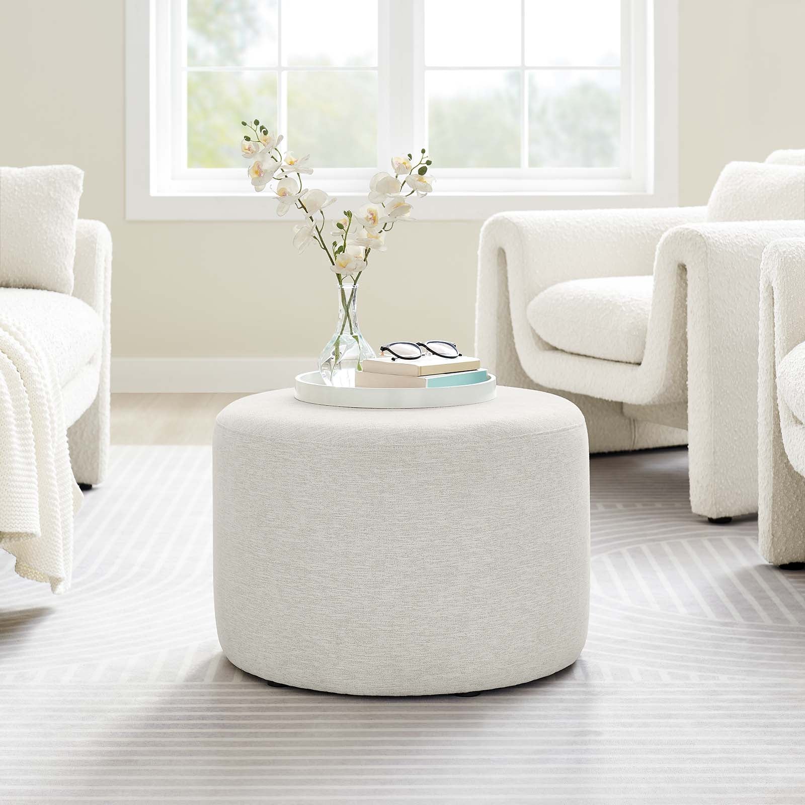 Callum Large 23" Round Woven Heathered Fabric Upholstered Ottoman By Modway - EEI-6645 - Image 15