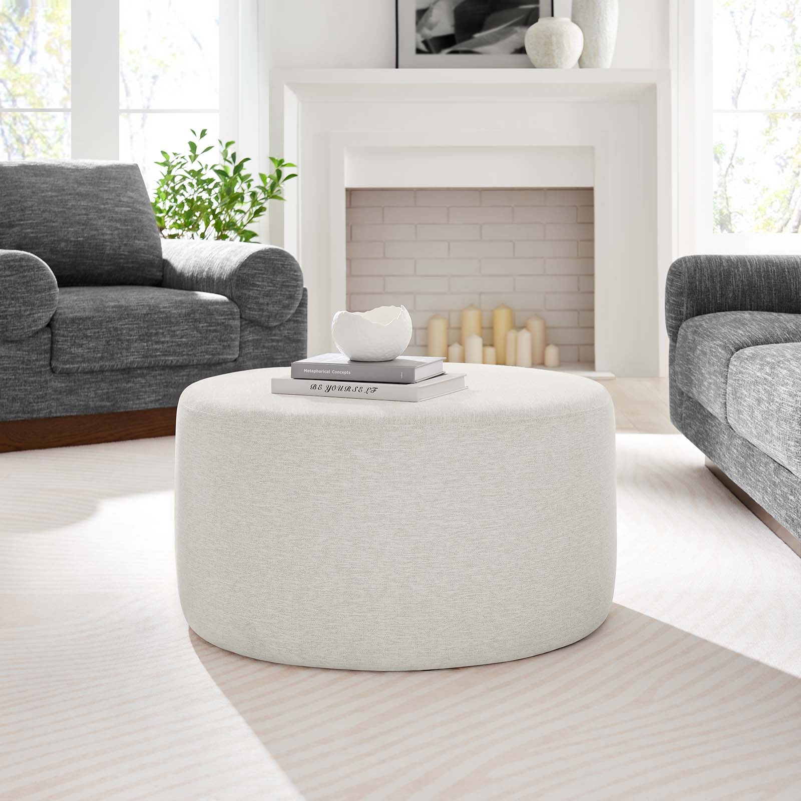 Callum Large 29" Round Woven Heathered Fabric Upholstered Ottoman By Modway - EEI-6647 - Image 14